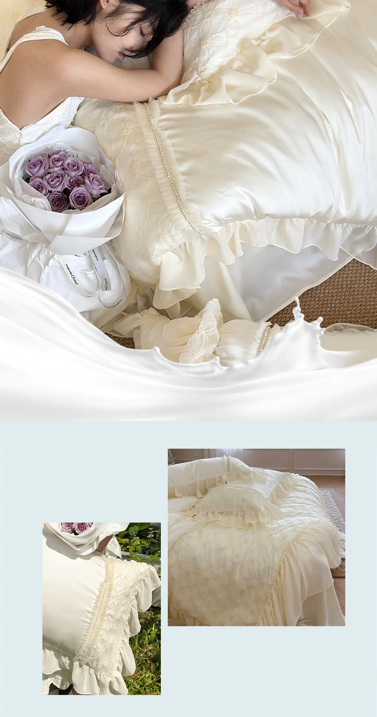 Aesthetic-Floral-Lyocell-Lace-Chiffon-Trim-Duvet-Cover-Bedsheet-Set13