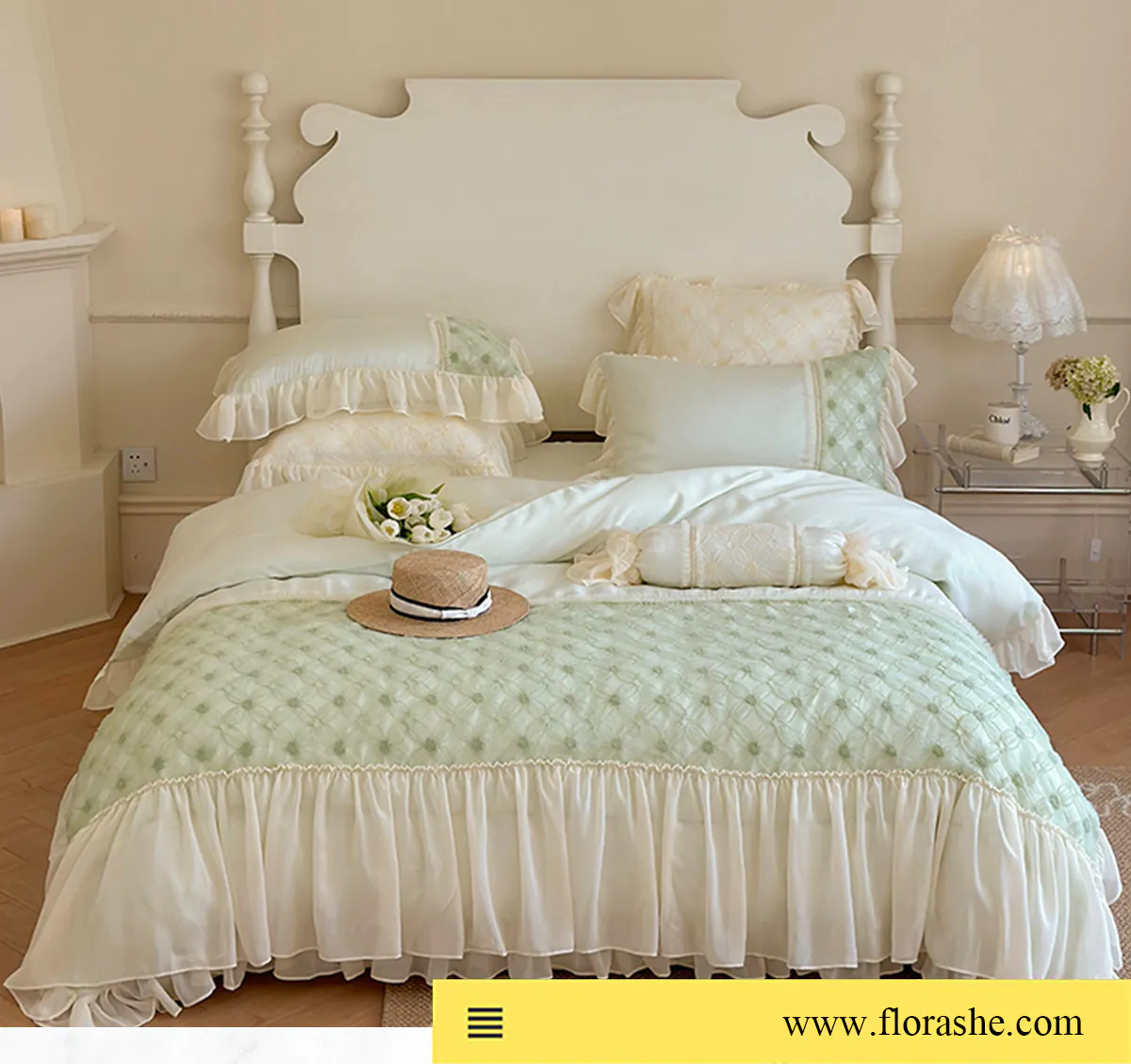 Aesthetic-Floral-Lyocell-Lace-Chiffon-Trim-Duvet-Cover-Bedsheet-Set15