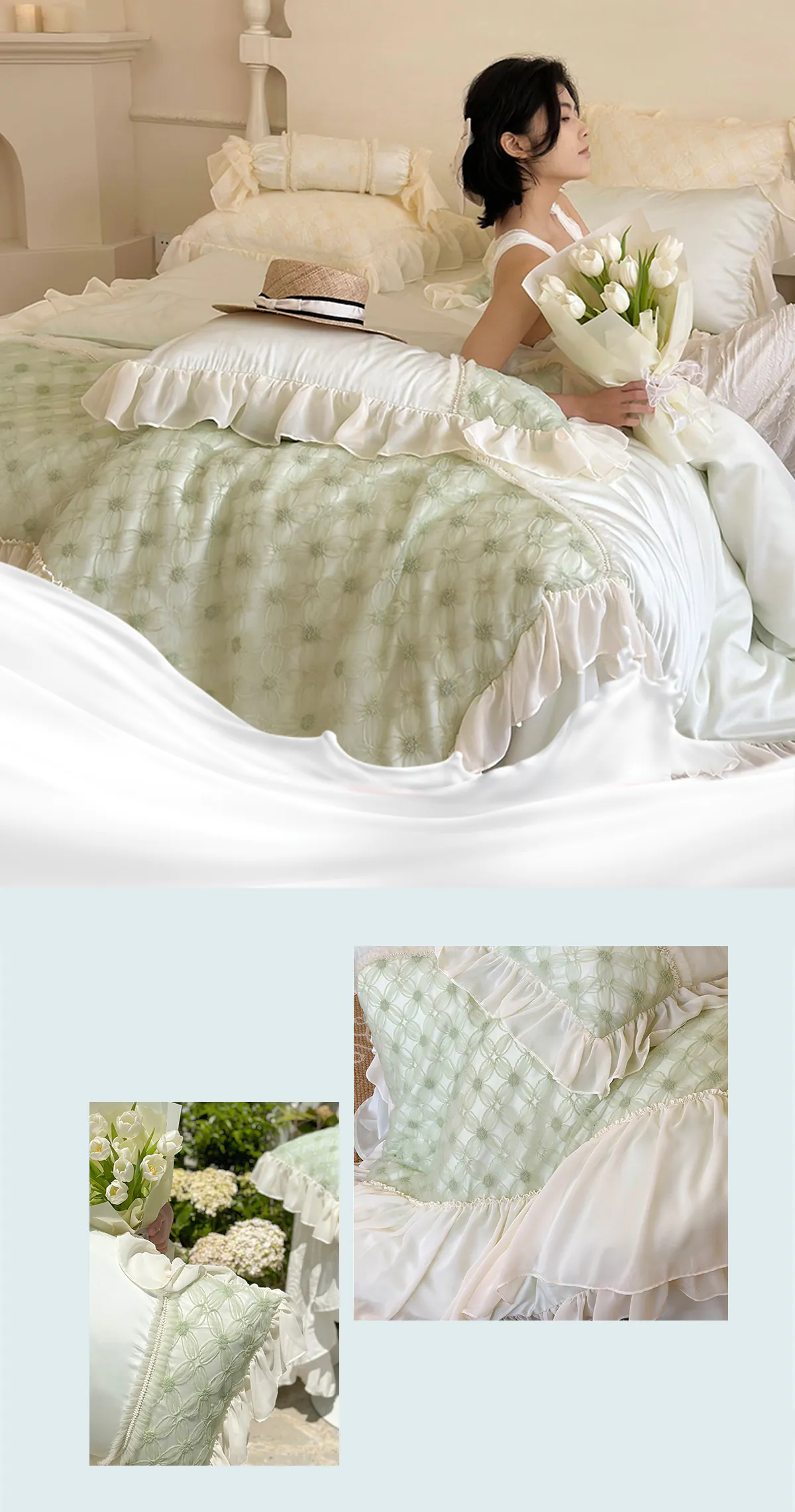 Aesthetic-Floral-Lyocell-Lace-Chiffon-Trim-Duvet-Cover-Bedsheet-Set18