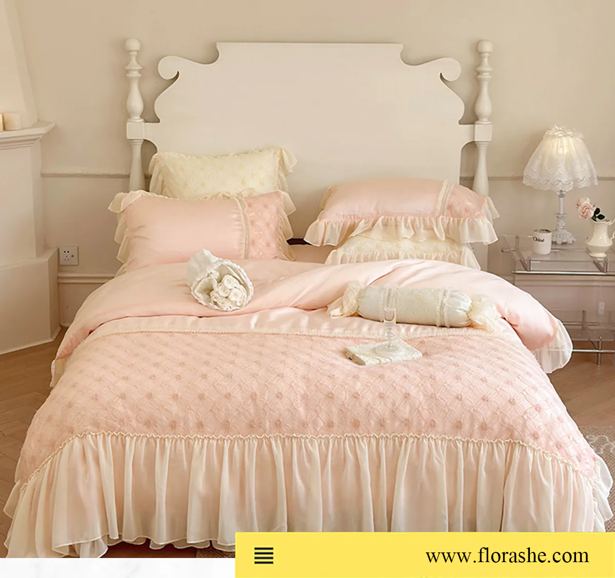 Aesthetic-Floral-Lyocell-Lace-Chiffon-Trim-Duvet-Cover-Bedsheet-Set20
