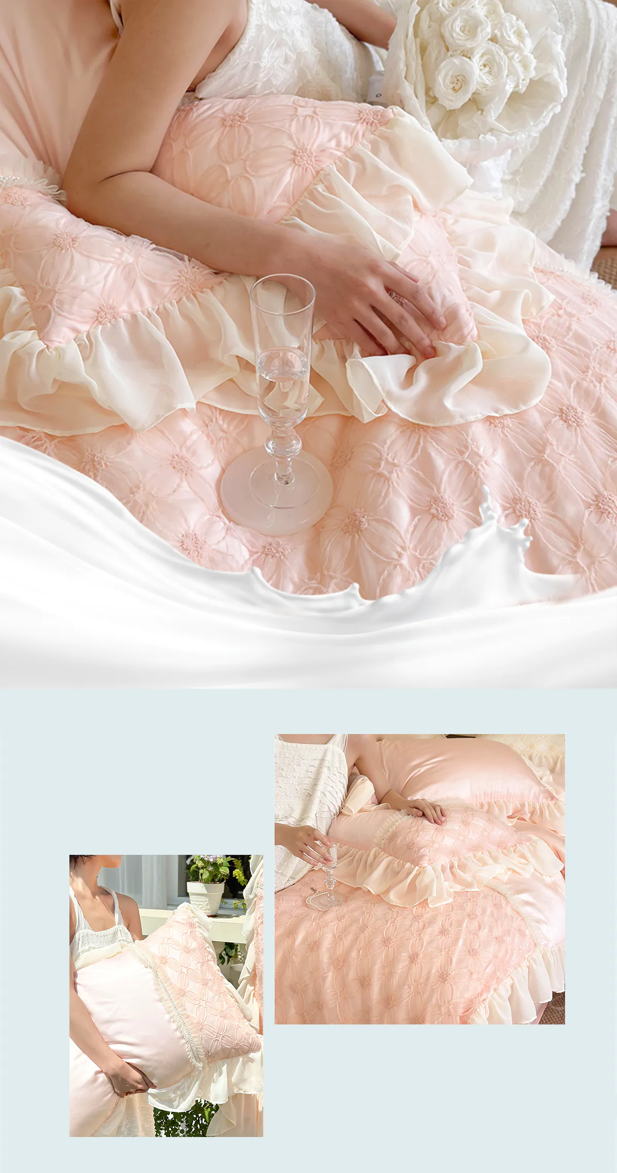 Aesthetic-Floral-Lyocell-Lace-Chiffon-Trim-Duvet-Cover-Bedsheet-Set23