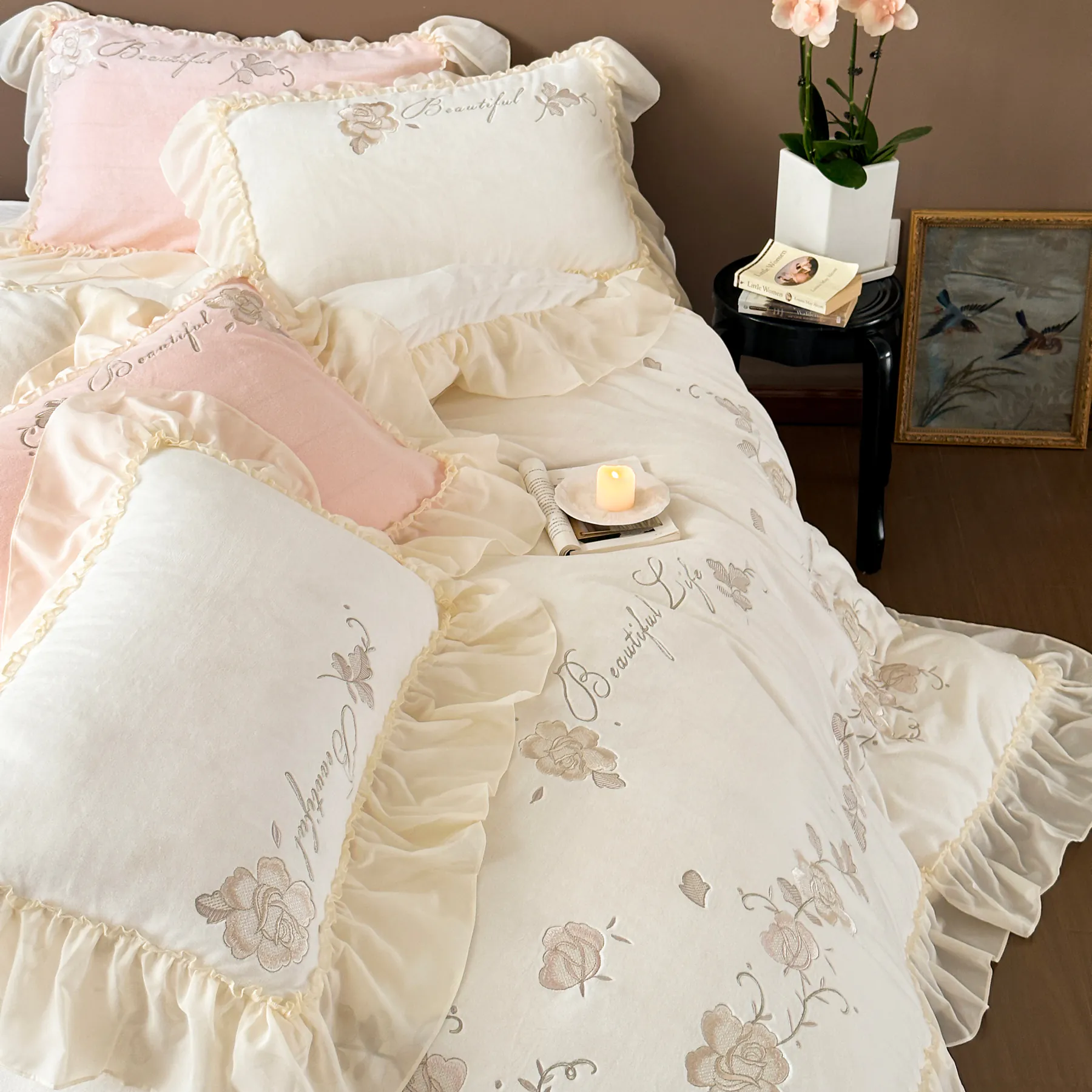 Aesthetic Soft Milk Fiber Duvet Cover Bed Sheet Pillowcases 4 Pcs Set02