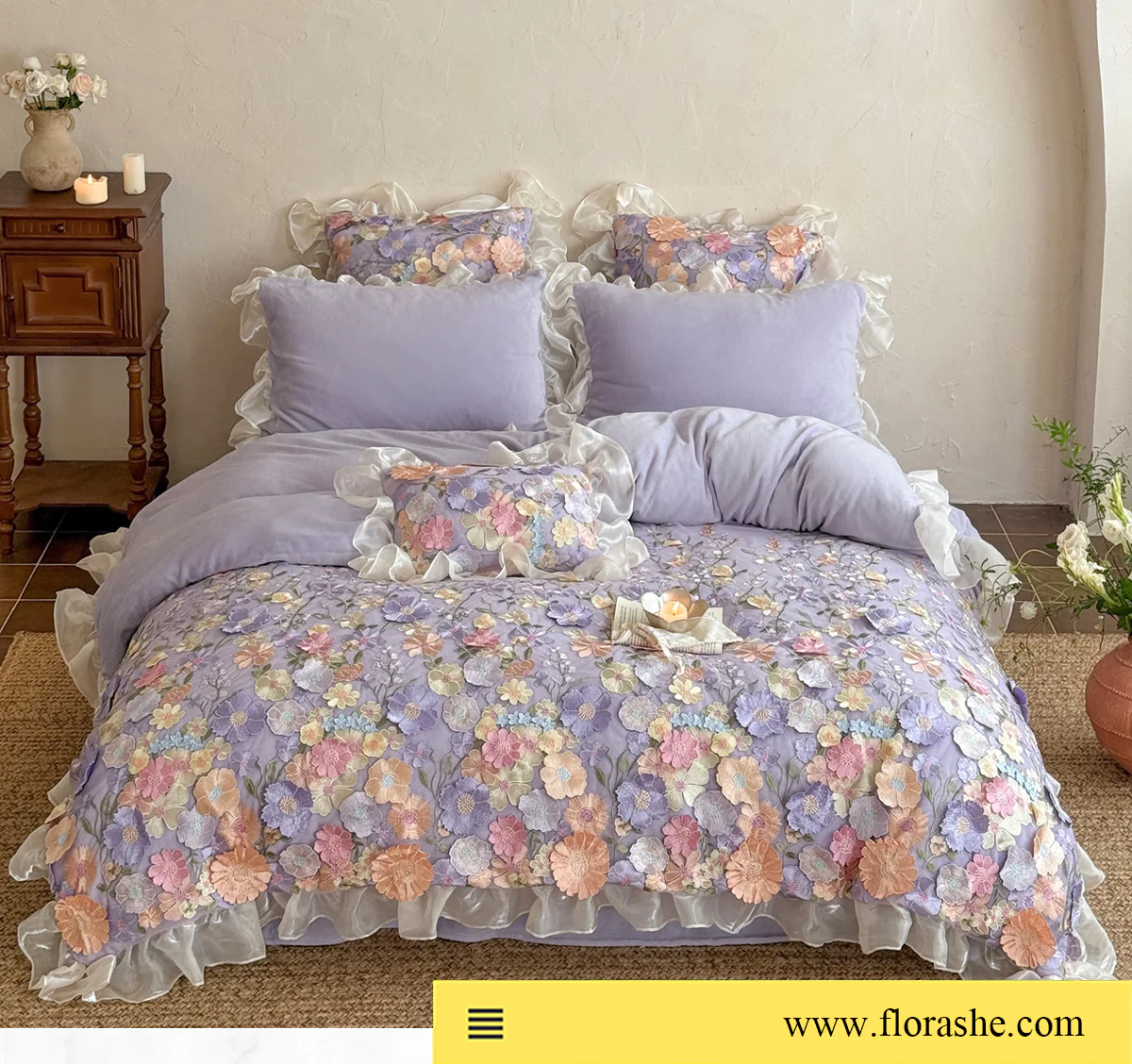Artistic-3D-Flower-230g-High-Weight-Milk-Velvet-Bedding-4-Pcs-Set10