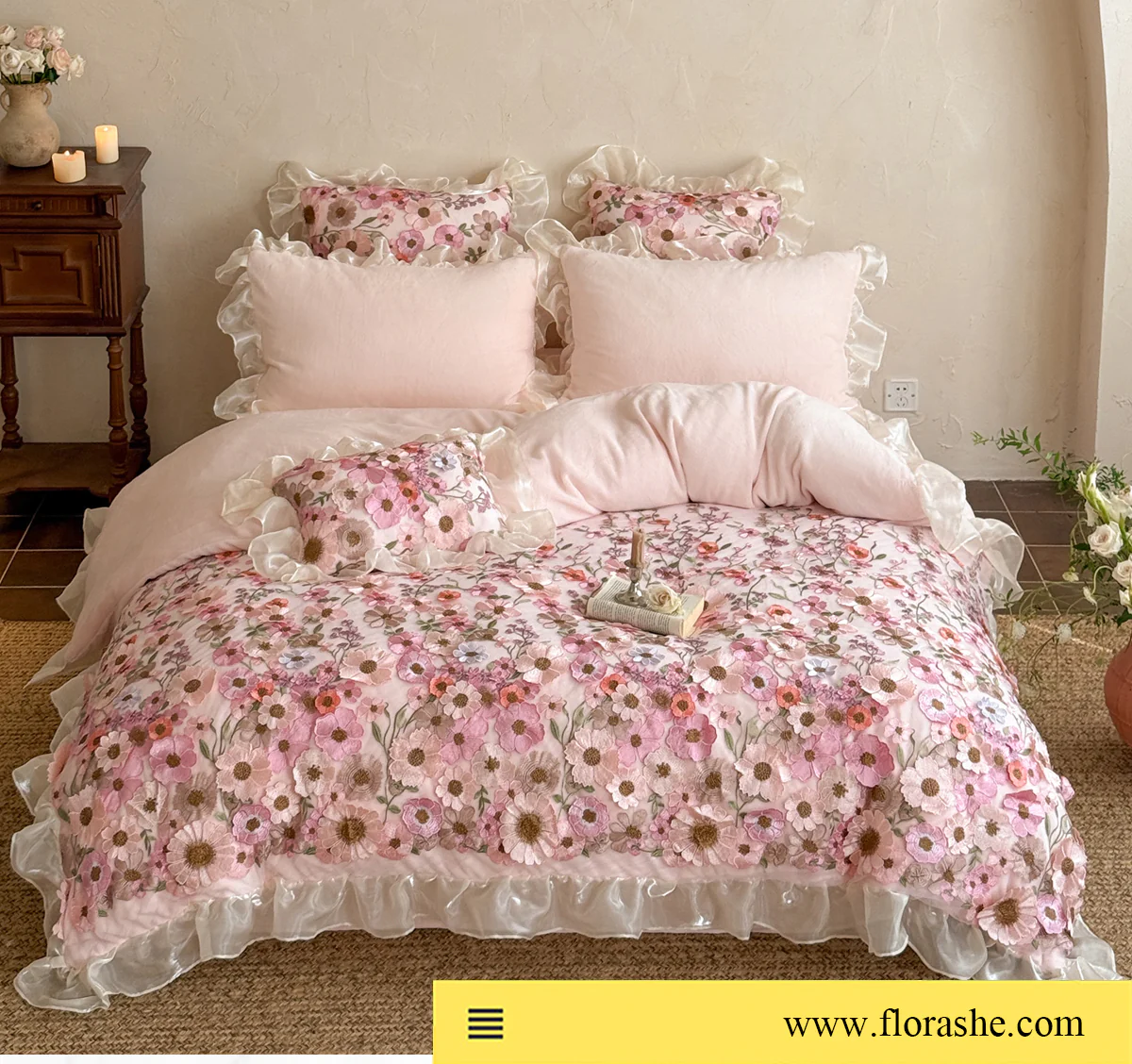Artistic-3D-Flower-230g-High-Weight-Milk-Velvet-Bedding-4-Pcs-Set20