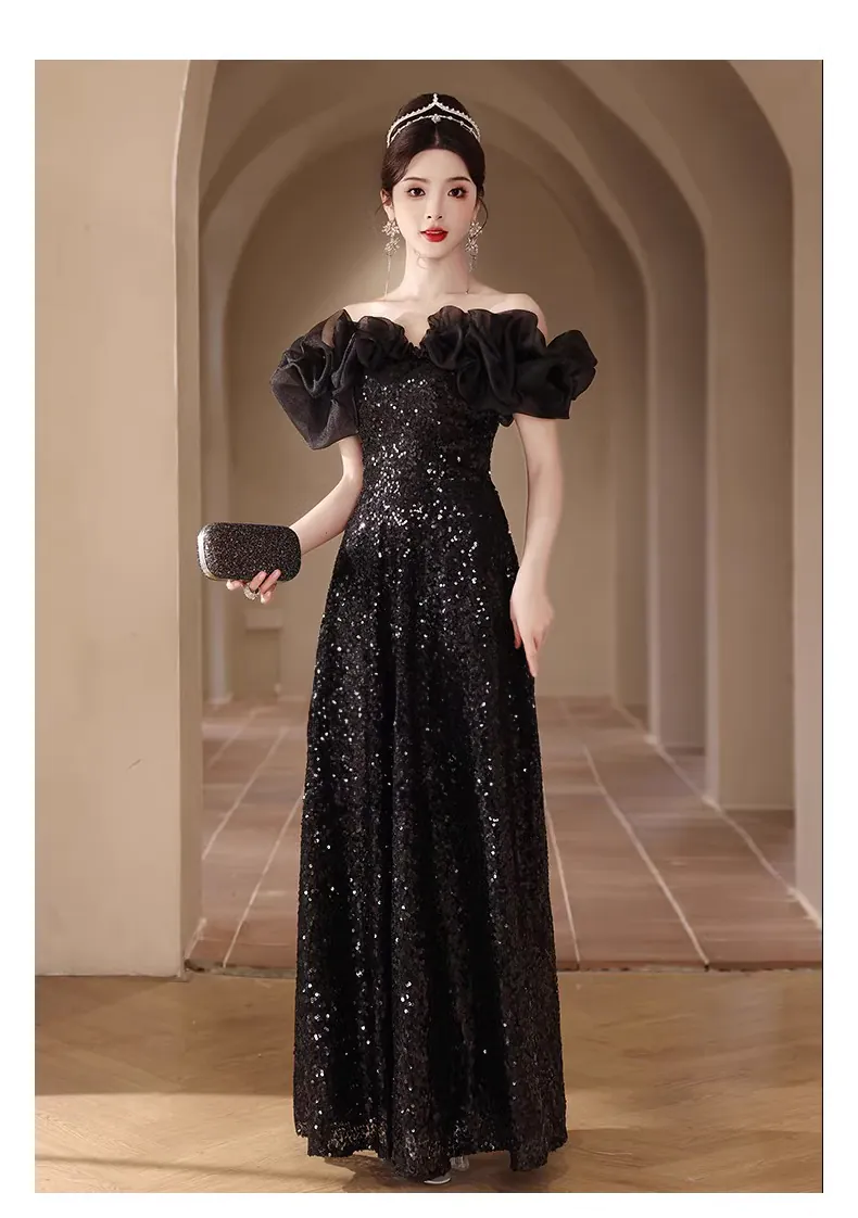 Black-Off-the-Shoulder-Prom-Dress-Ceremony-Banquet-Hostess-Gown10