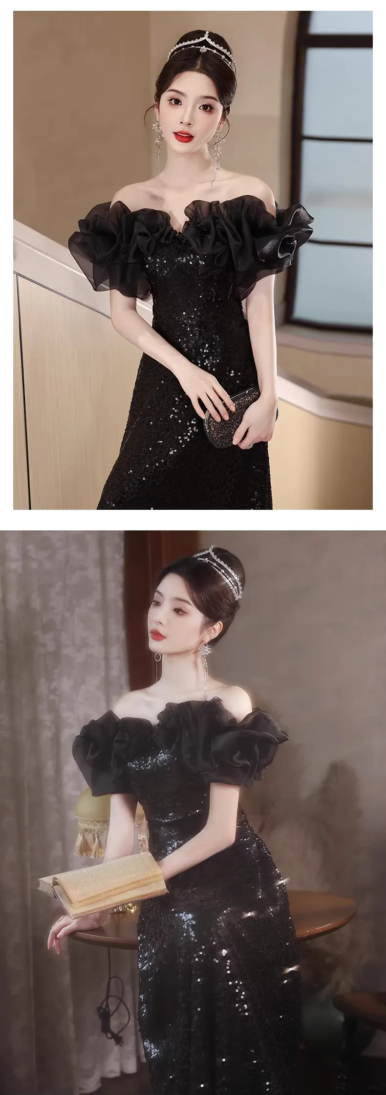 Black-Off-the-Shoulder-Prom-Dress-Ceremony-Banquet-Hostess-Gown11
