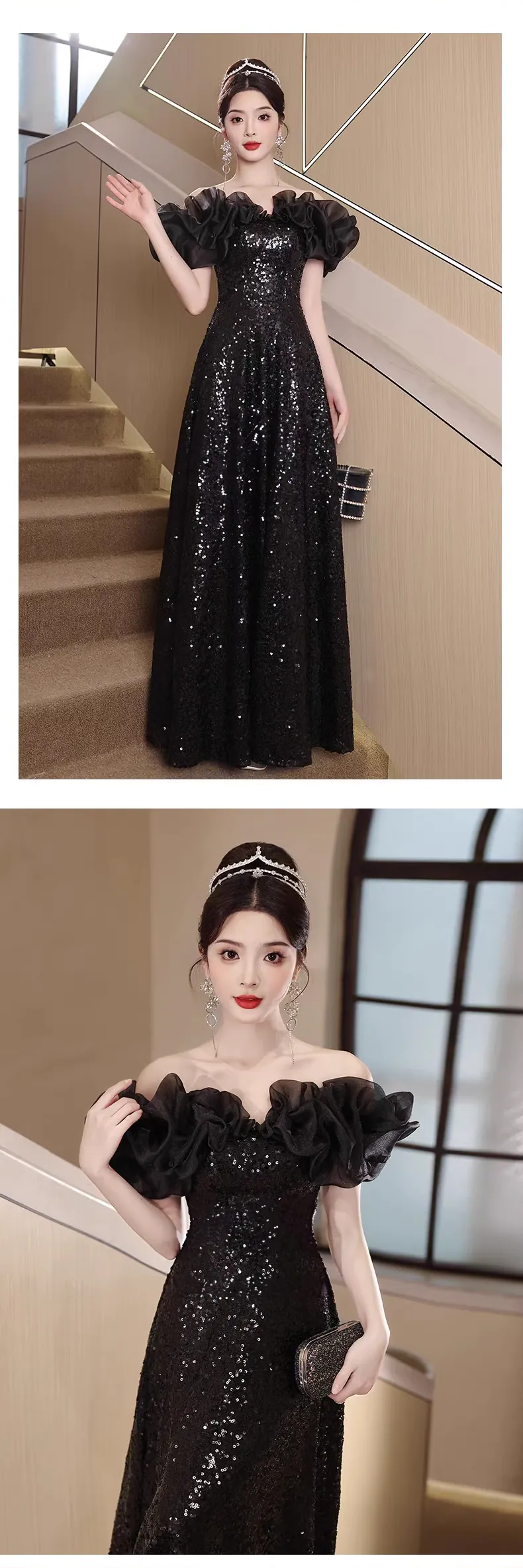Black-Off-the-Shoulder-Prom-Dress-Ceremony-Banquet-Hostess-Gown12