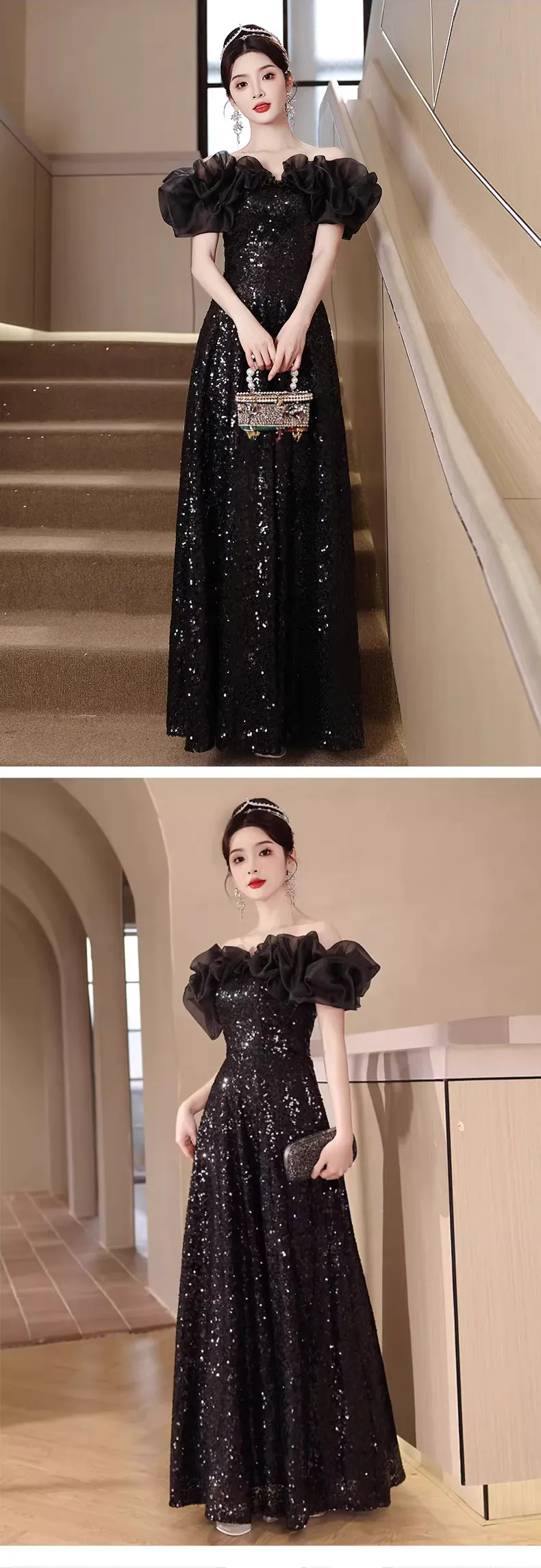 Black-Off-the-Shoulder-Prom-Dress-Ceremony-Banquet-Hostess-Gown13