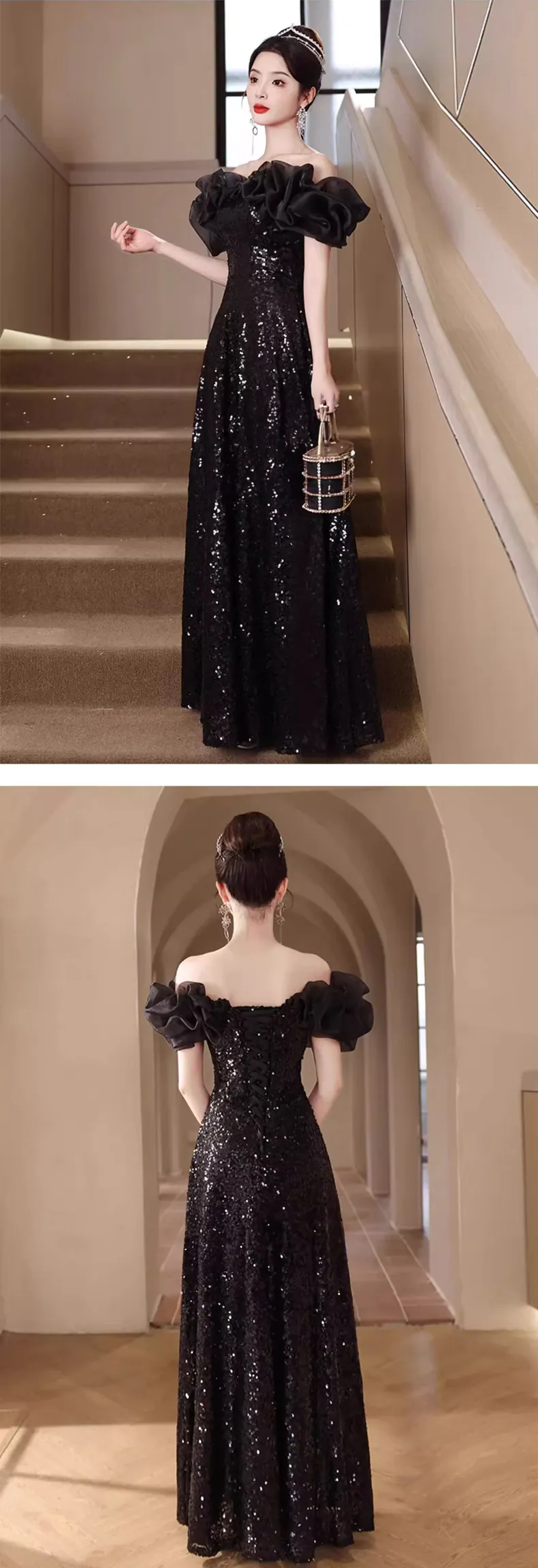 Black-Off-the-Shoulder-Prom-Dress-Ceremony-Banquet-Hostess-Gown14