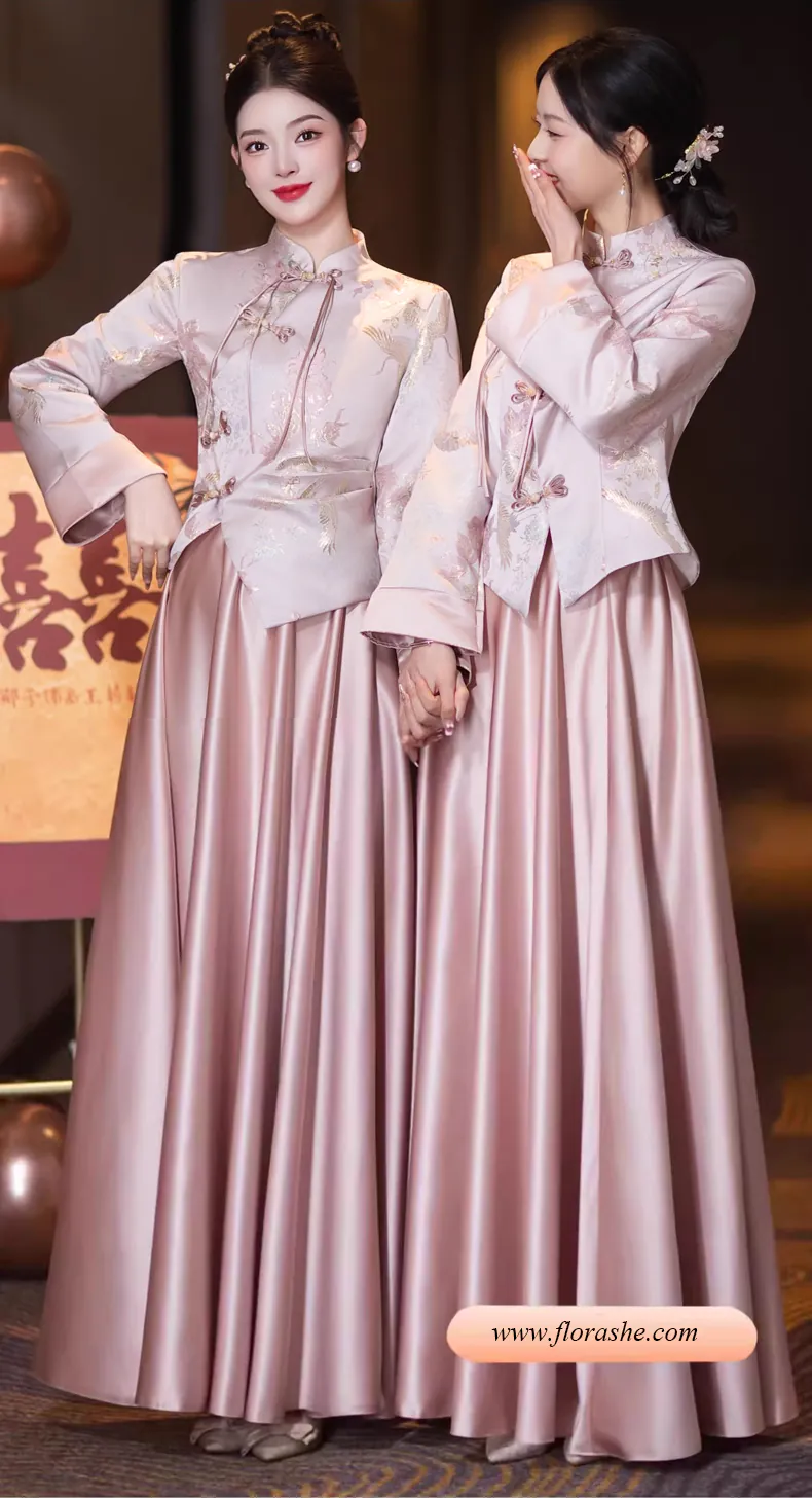 Chic-Modern-Chinese-Style-Pink-Bride-Wedding-Party-Bridesmaid-Dress11