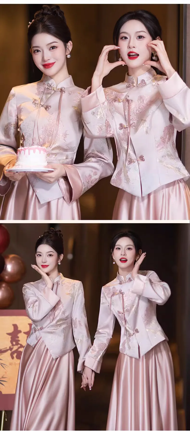 Chic-Modern-Chinese-Style-Pink-Bride-Wedding-Party-Bridesmaid-Dress12