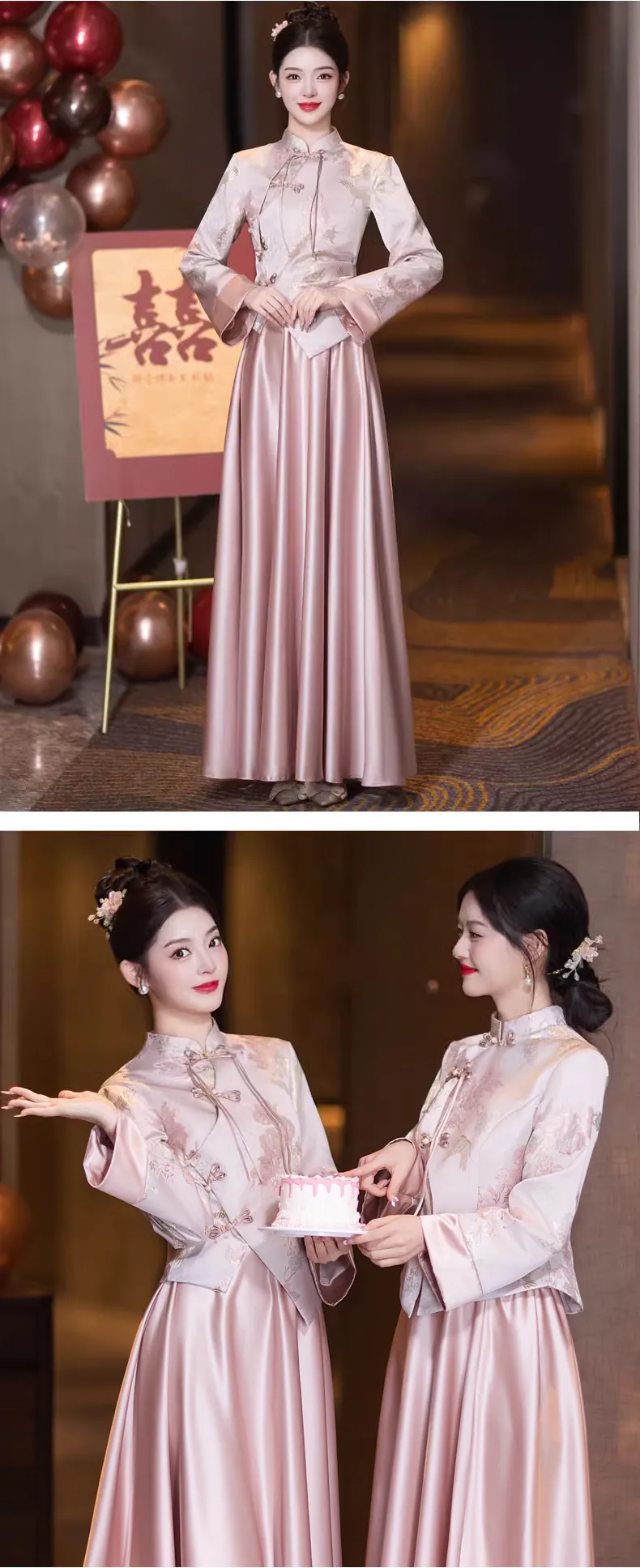 Chic-Modern-Chinese-Style-Pink-Bride-Wedding-Party-Bridesmaid-Dress13