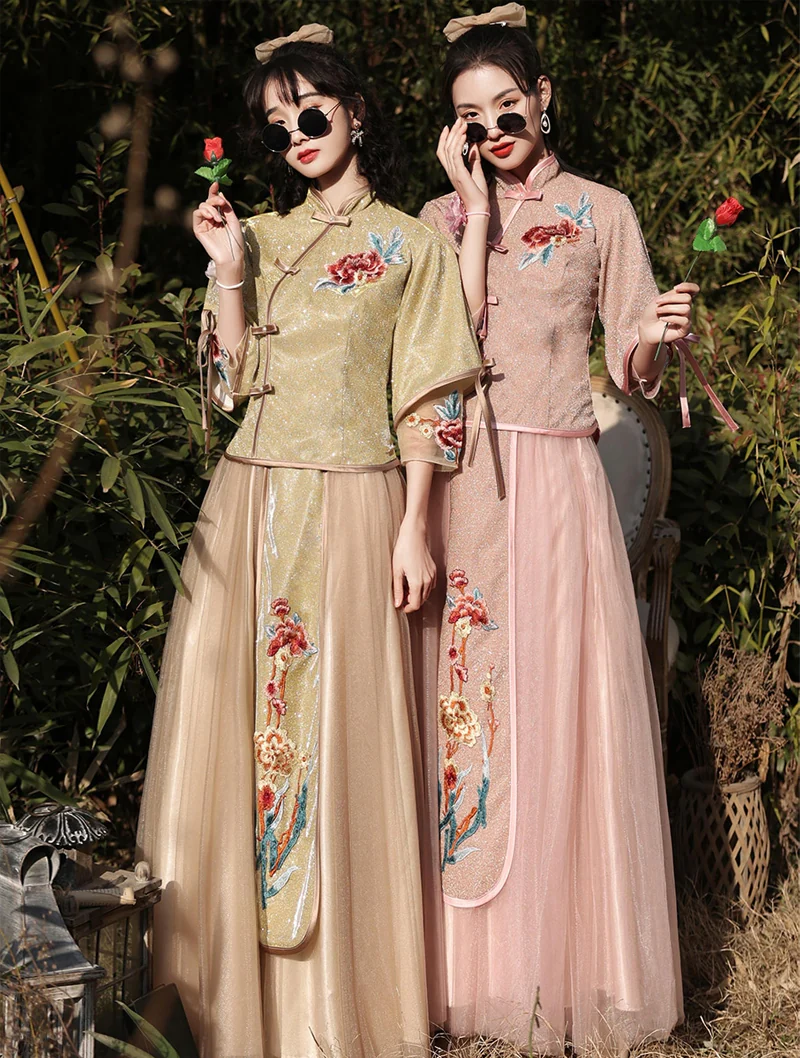 Chinese Aesthetic Wedding Guest Embroidery Bridesmaid Party Dress01