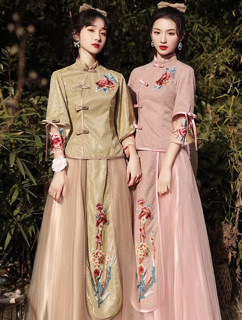 Chinese Aesthetic Wedding Guest Embroidery Bridesmaid Party Dress01