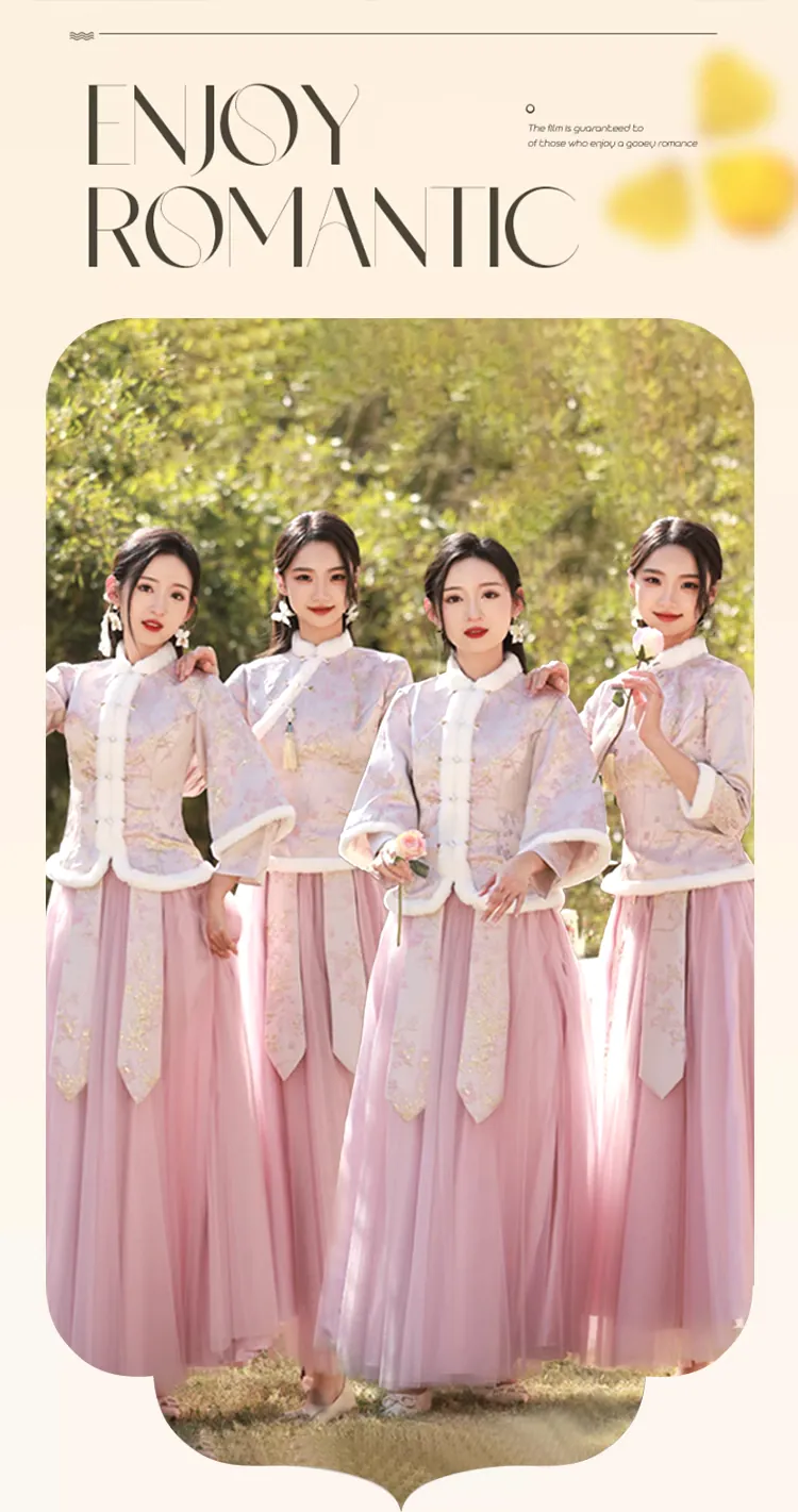 Chinese-Style-Winter-Warm-Wedding-Bridal-Party-Pink-Bridesmaid-Dress10