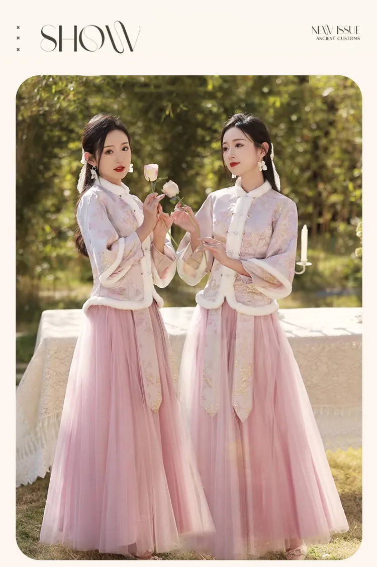 Chinese-Style-Winter-Warm-Wedding-Bridal-Party-Pink-Bridesmaid-Dress14