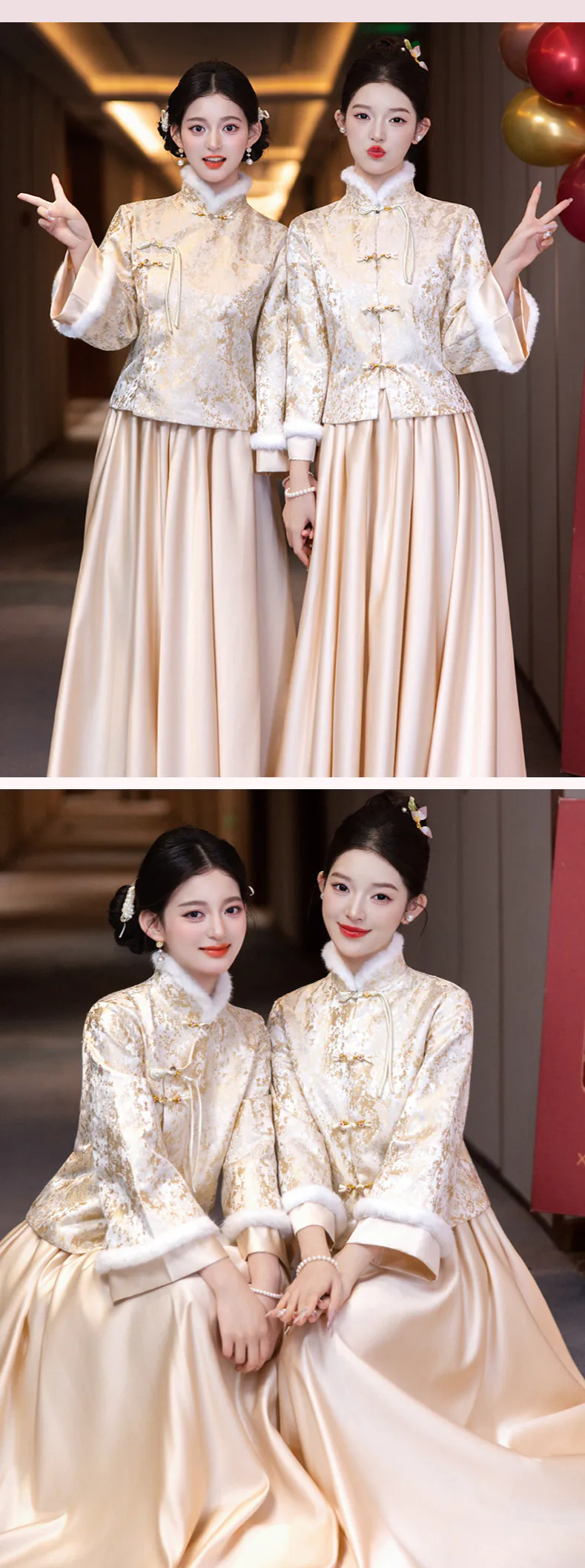 Chinese-Winter-Long-Sleeve-Jacquard-Top-Satin-Skirt-Bridesmaid-Dress08