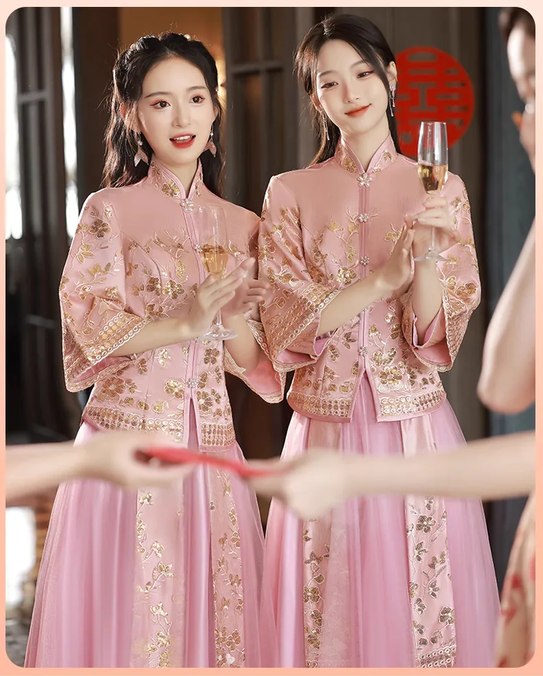 Classic-Chinese-Style-Wedding-Pink-Embroidery-Bridesmaid-Xiuhe-Dress09