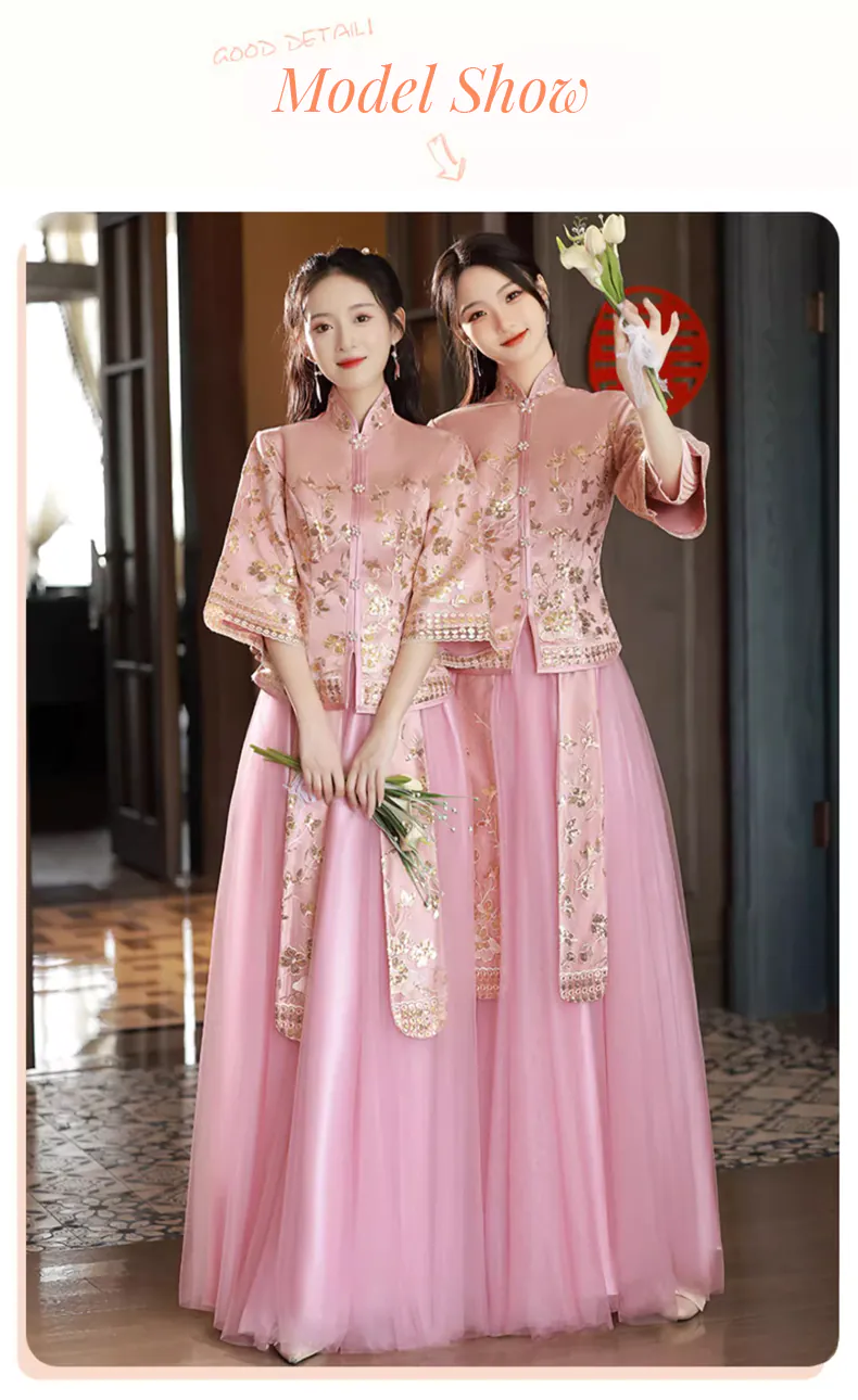 Classic-Chinese-Style-Wedding-Pink-Embroidery-Bridesmaid-Xiuhe-Dress11