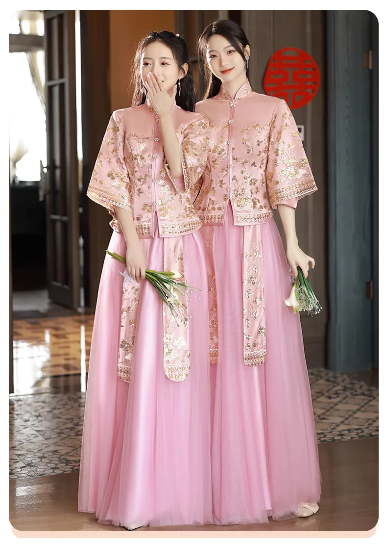 Classic-Chinese-Style-Wedding-Pink-Embroidery-Bridesmaid-Xiuhe-Dress12
