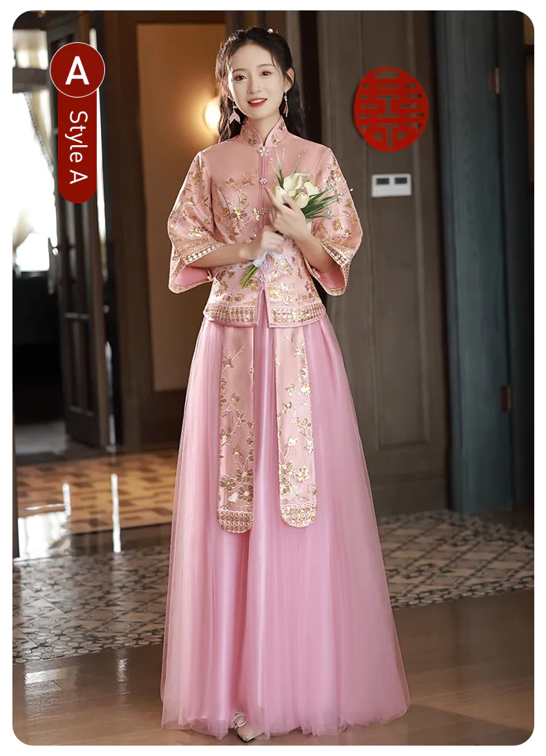 Classic-Chinese-Style-Wedding-Pink-Embroidery-Bridesmaid-Xiuhe-Dress13