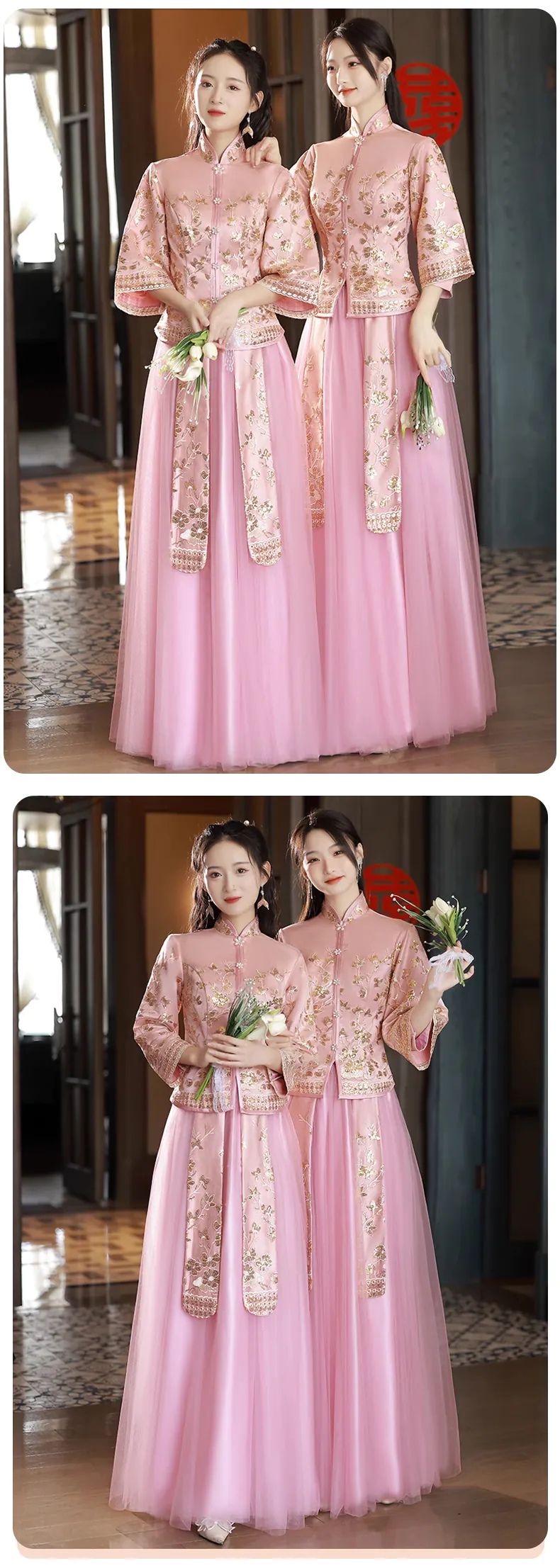 Classic-Chinese-Style-Wedding-Pink-Embroidery-Bridesmaid-Xiuhe-Dress15