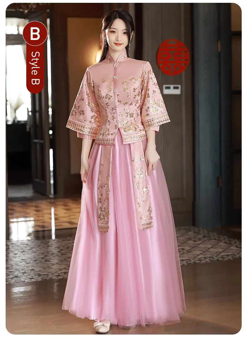 Classic-Chinese-Style-Wedding-Pink-Embroidery-Bridesmaid-Xiuhe-Dress16