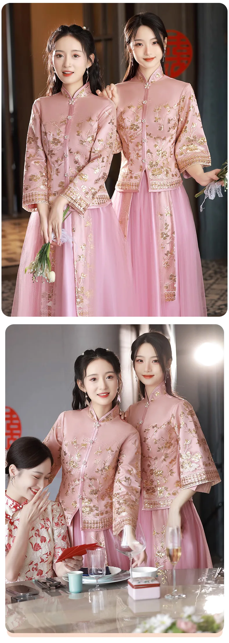 Classic-Chinese-Style-Wedding-Pink-Embroidery-Bridesmaid-Xiuhe-Dress18