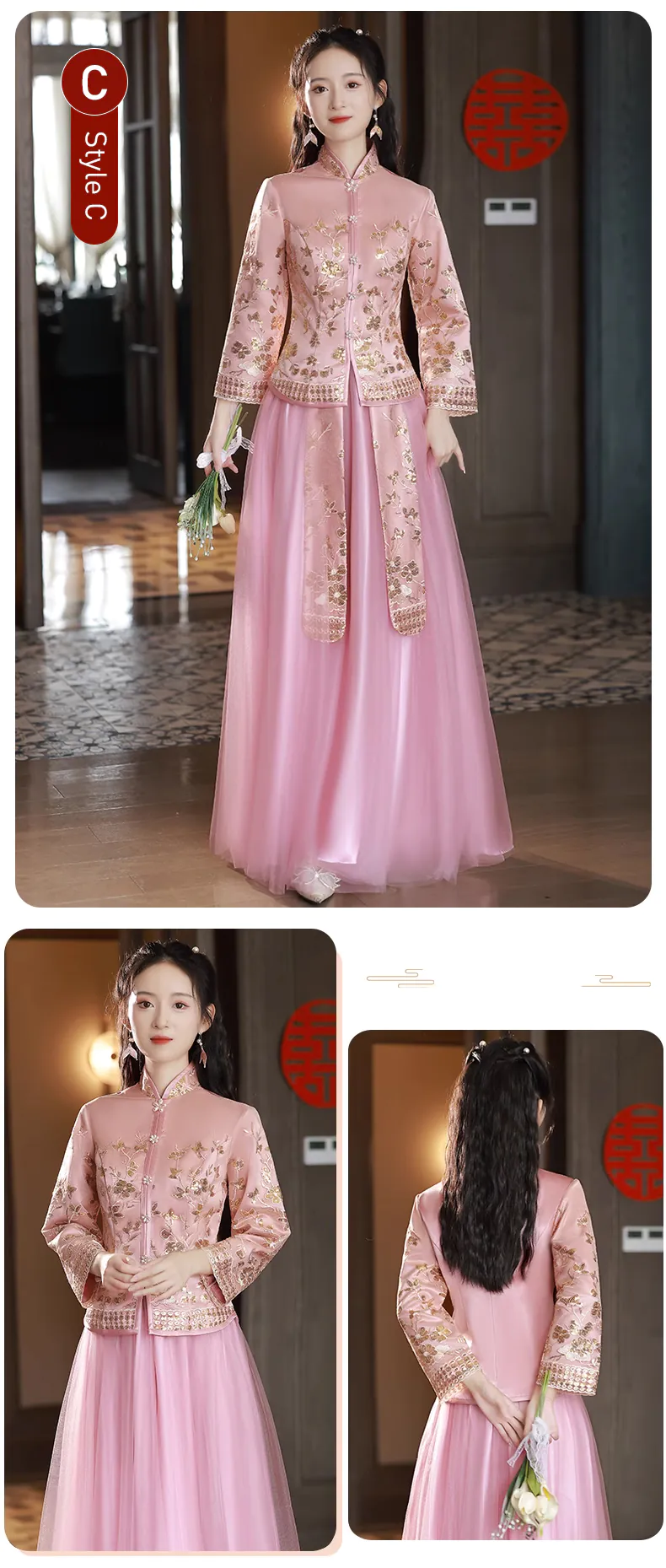 Classic-Chinese-Style-Wedding-Pink-Embroidery-Bridesmaid-Xiuhe-Dress19