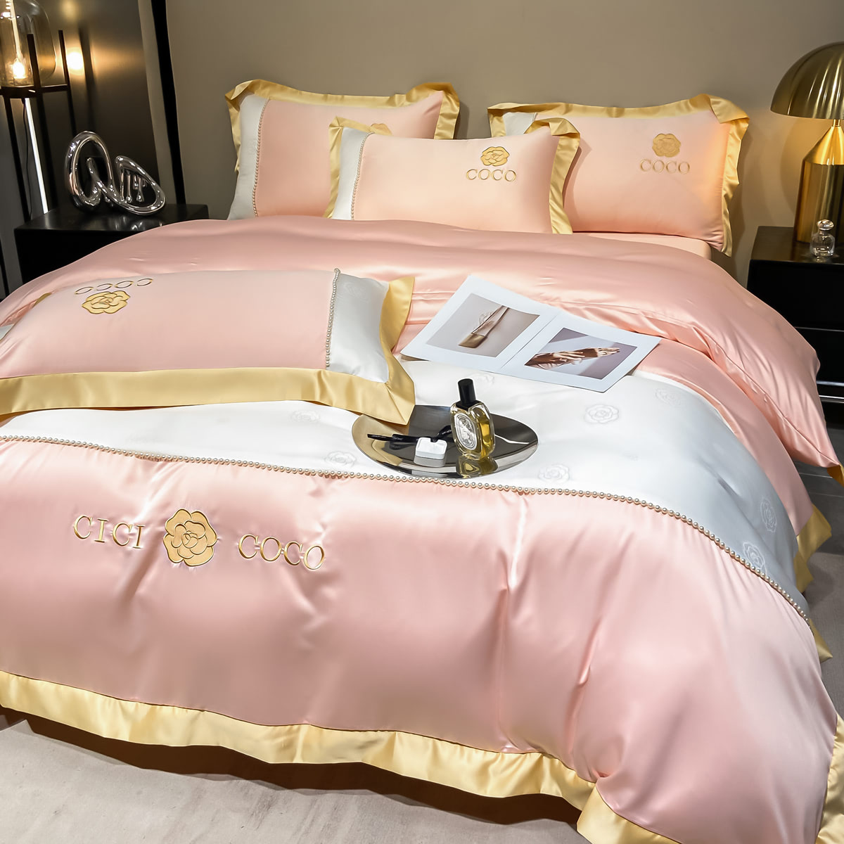 Cozy Silky Satin Flat Bed Sheet Duvet Cover Pillowcases 4 Pcs Set03