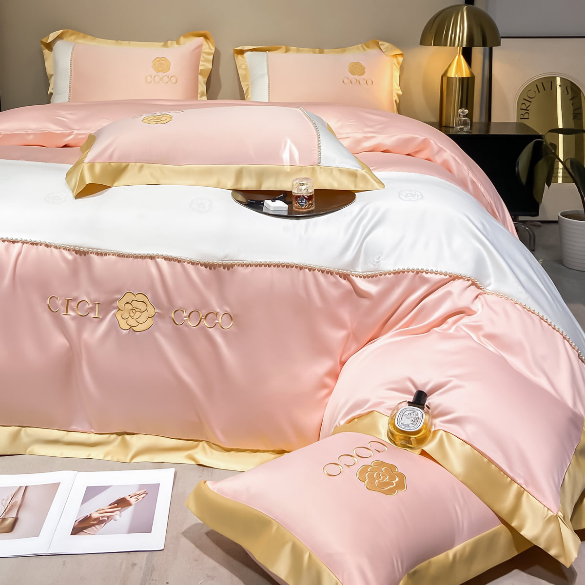 Cozy Silky Satin Flat Bed Sheet Duvet Cover Pillowcases 4 Pcs Set04