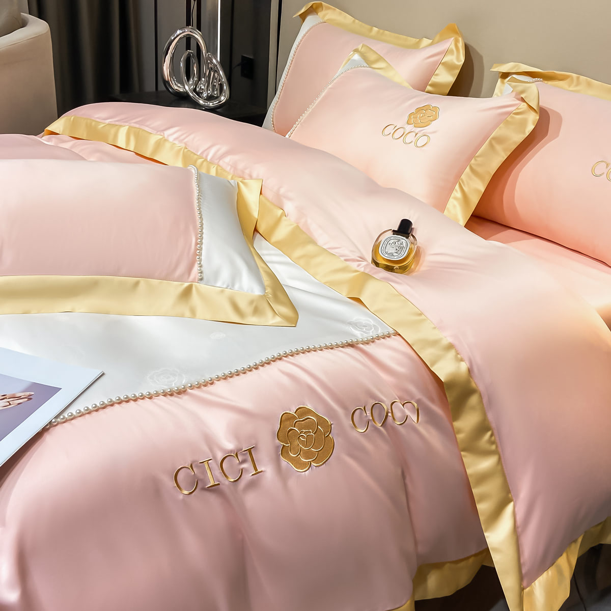 Cozy Silky Satin Flat Bed Sheet Duvet Cover Pillowcases 4 Pcs Set05