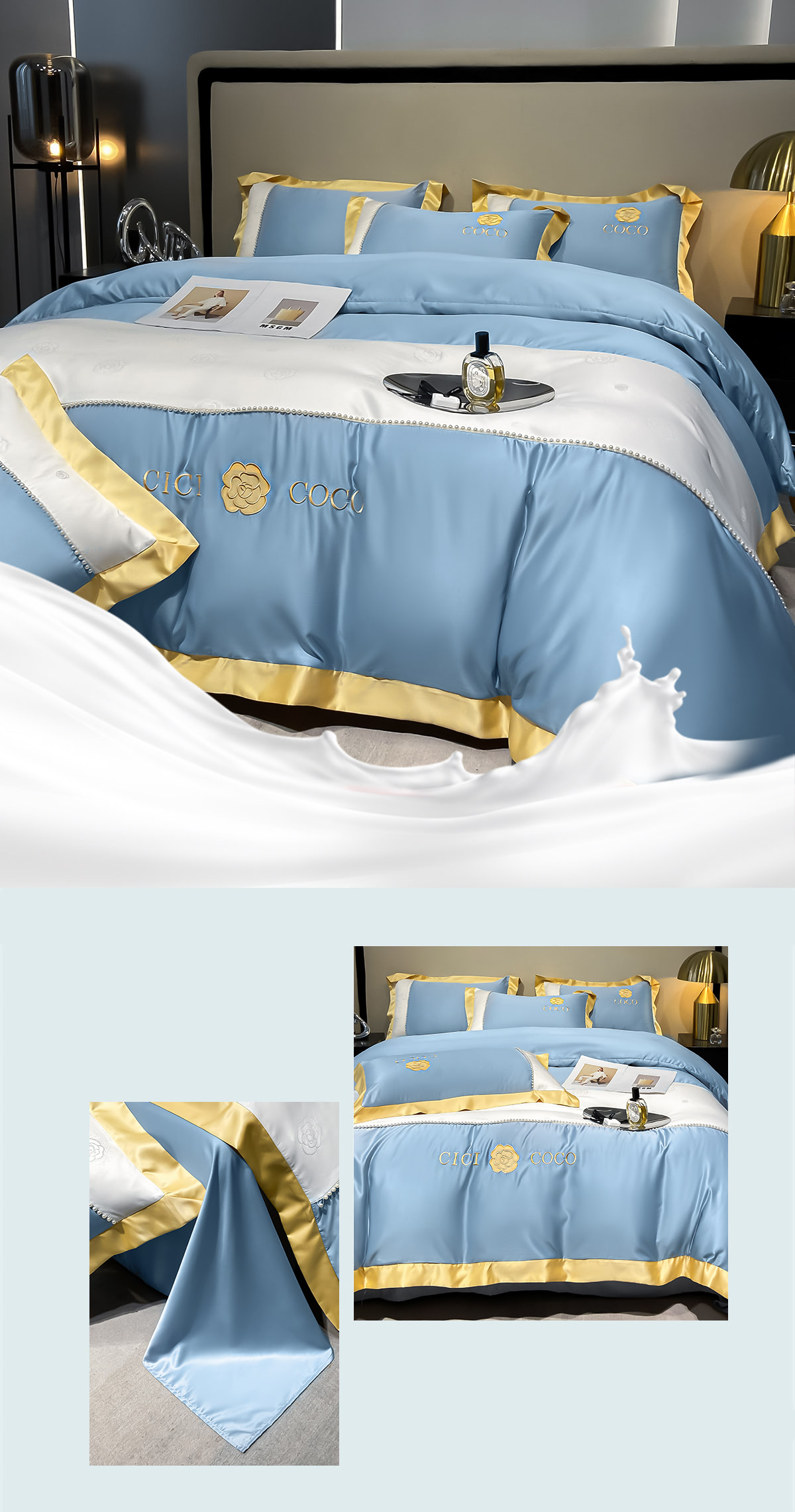 Cozy-Silky-Satin-Flat-Bed-Sheet-Duvet-Cover-Pillowcases-4-Pcs-Set14