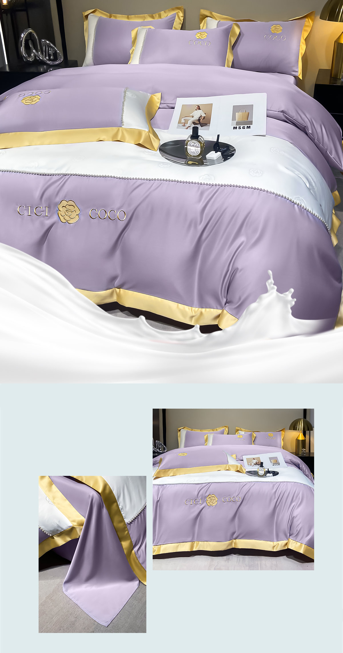 Cozy-Silky-Satin-Flat-Bed-Sheet-Duvet-Cover-Pillowcases-4-Pcs-Set19