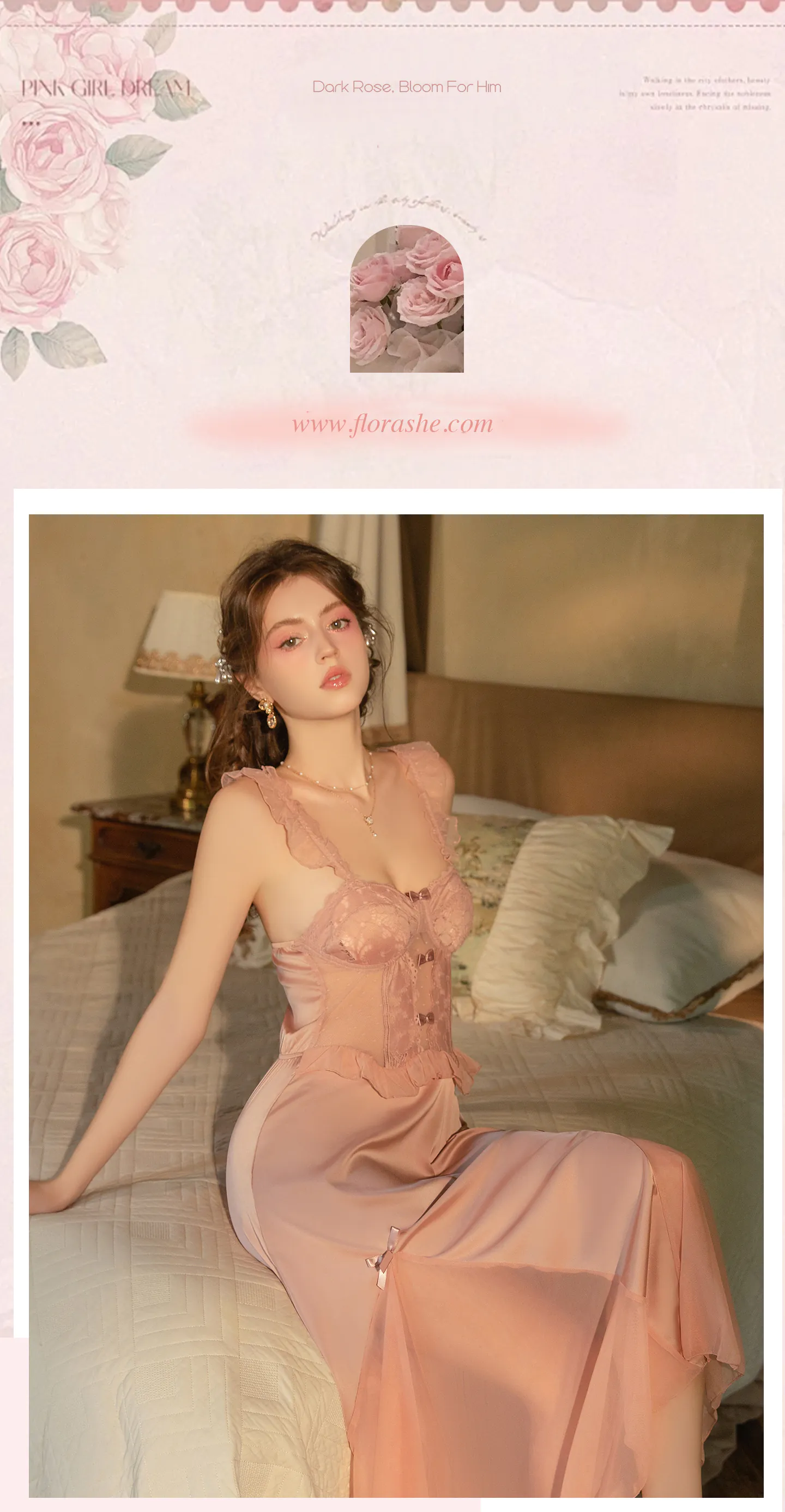 Deep-V-Neck-Lace-Push-Up-Sheer-Mesh-Satin-Nightgown-Slip-Chemise10