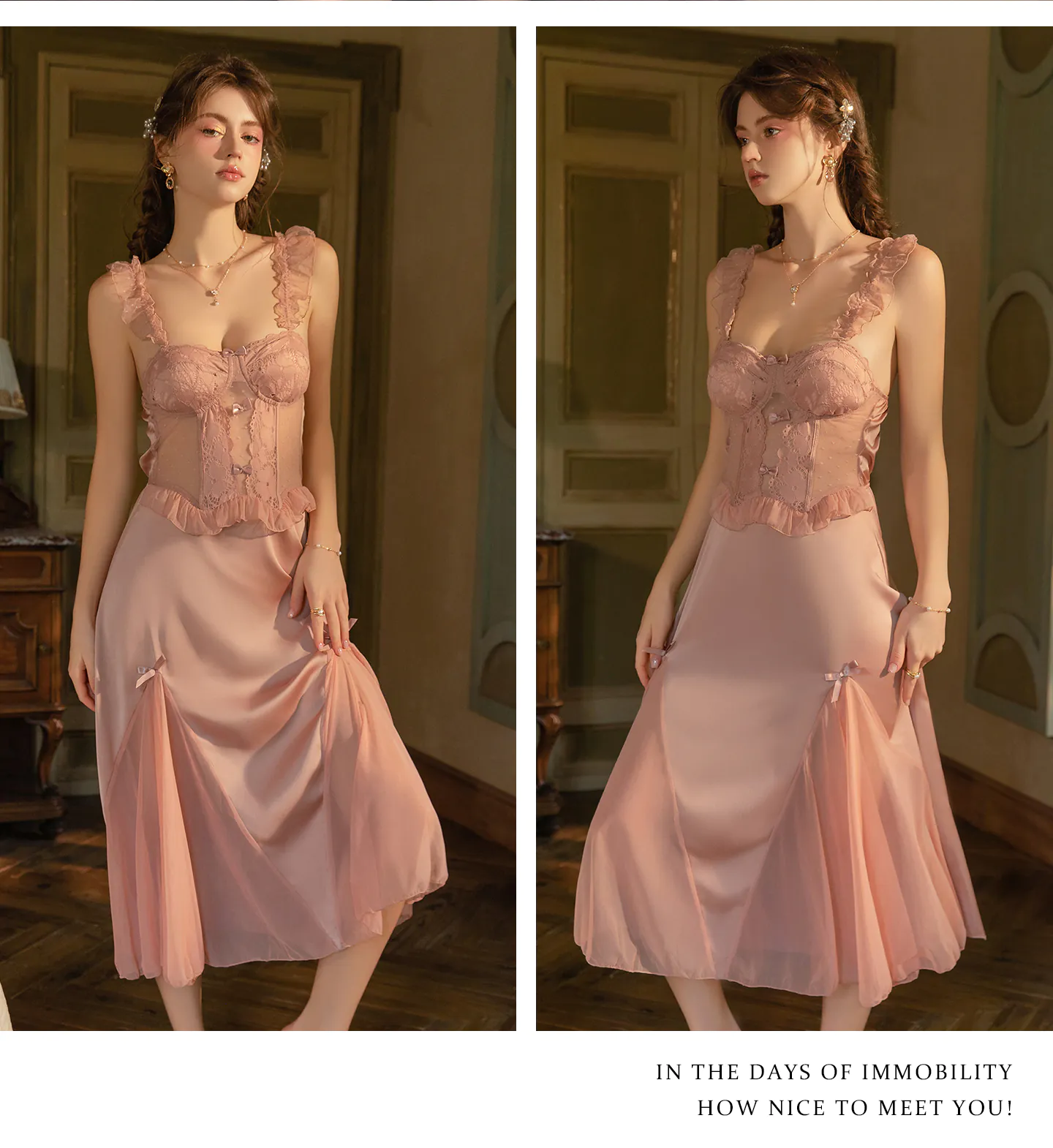 Deep-V-Neck-Lace-Push-Up-Sheer-Mesh-Satin-Nightgown-Slip-Chemise15