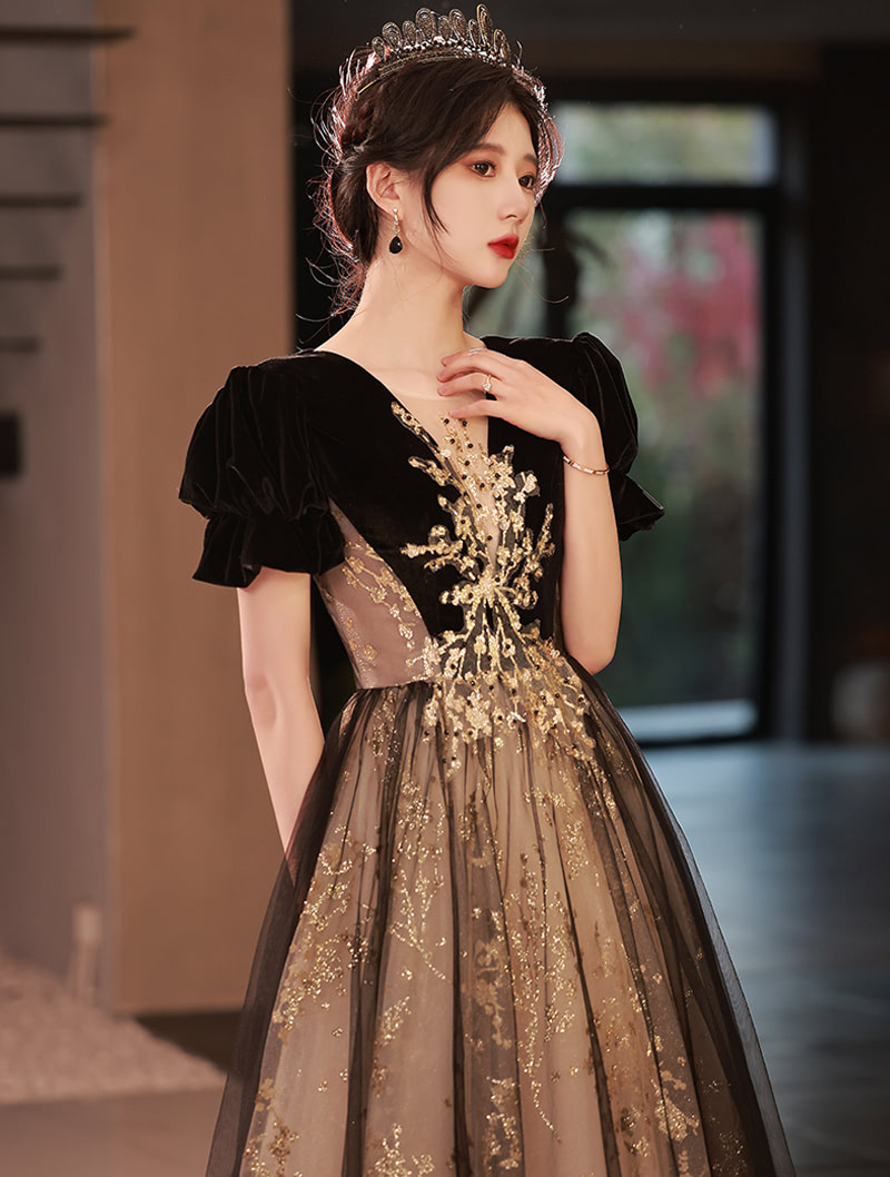 Dignified Noble Sequin Black Prom Party Banquet Female Formal Dress03