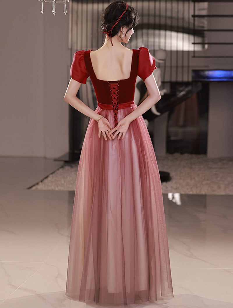 Elegant Hepburn Style Burgundy Party Prom Dress Evening Gown05