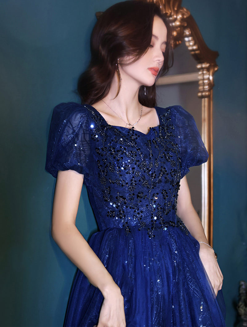 Fashion Klein Blue Sequin Juliet Sleeve Maxi Prom Homecoming Dress02