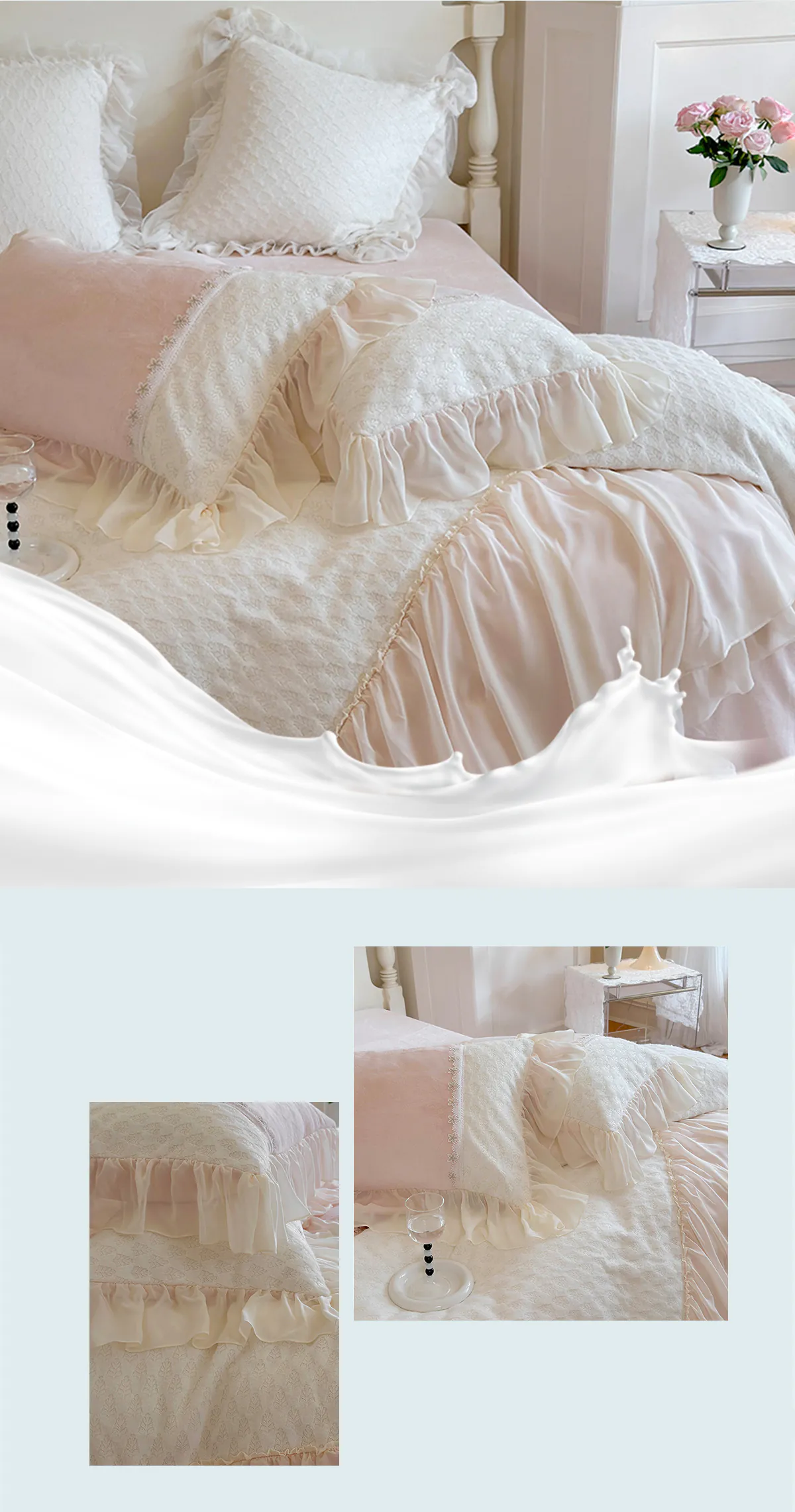 French-Style-Milk-Velvet-Chiffon-Lace-Trim-Embroidery-Bedding-Set19