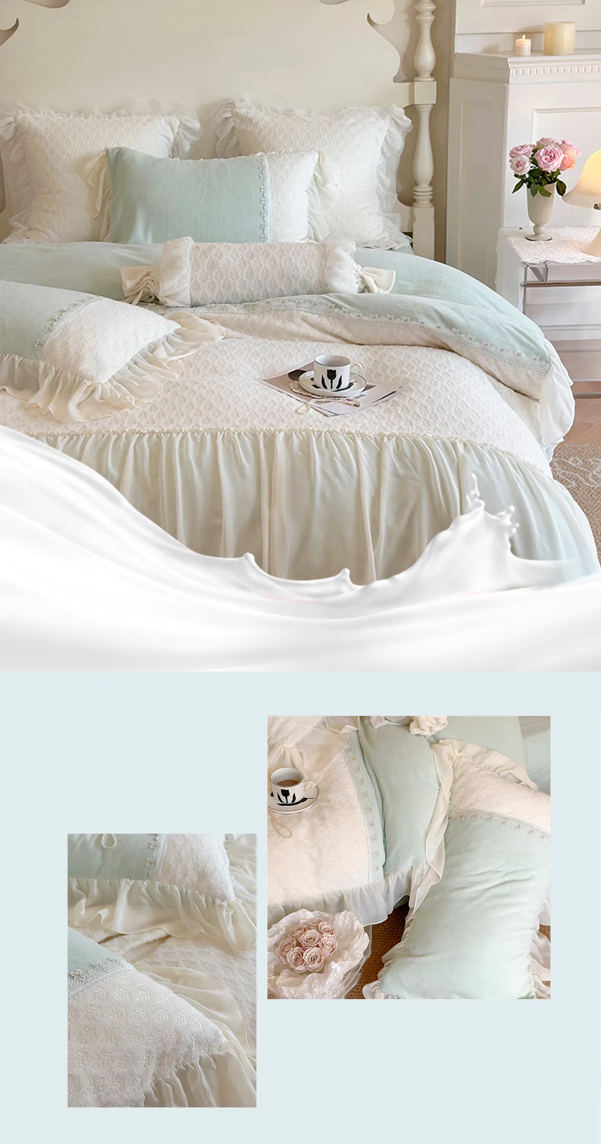 French-Style-Milk-Velvet-Chiffon-Lace-Trim-Embroidery-Bedding-Set29