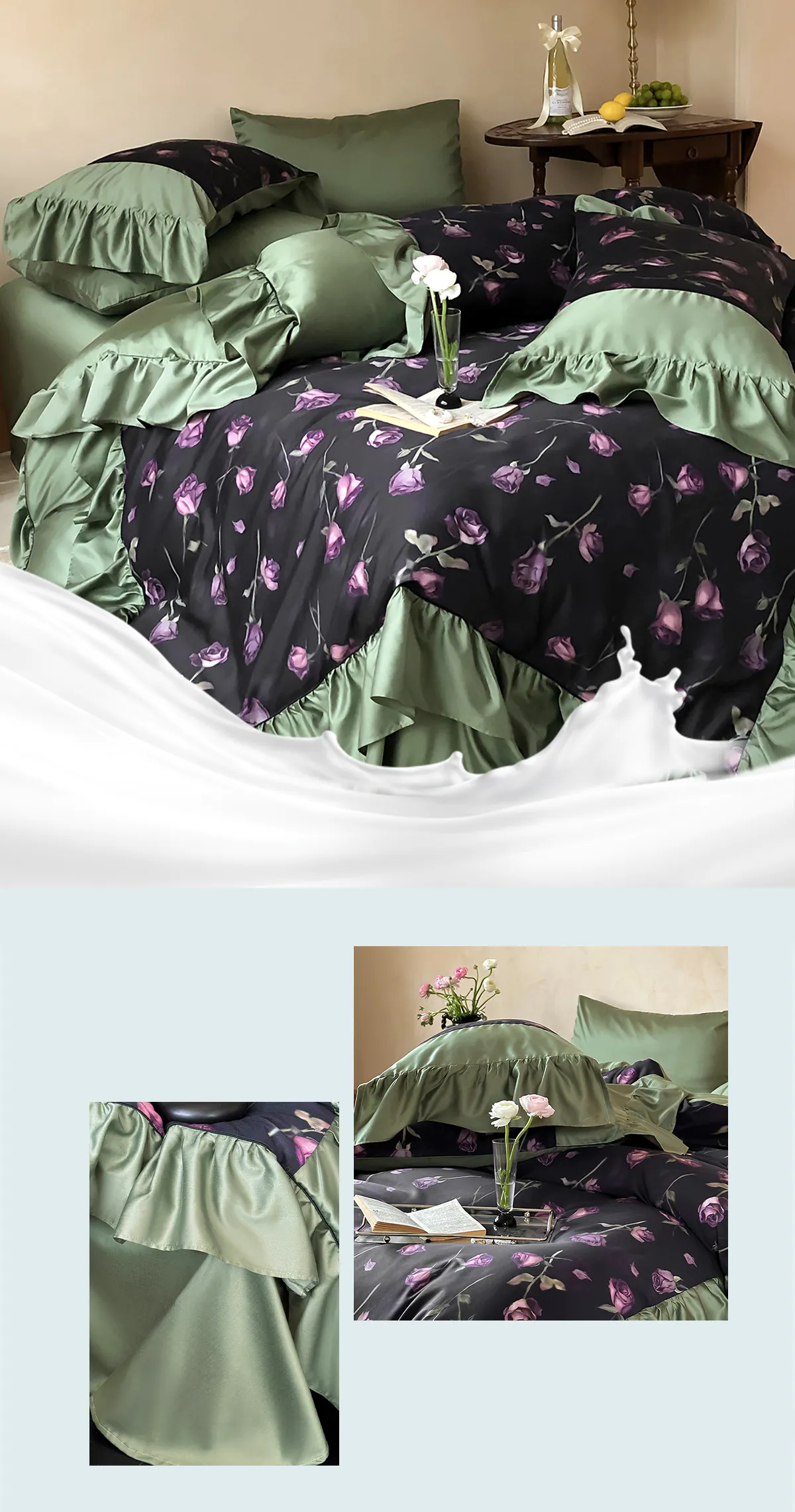 French-Vintage-Style-Rose-Floral-Print-50s-Long-Staple-Cotton-Bedding-Set10