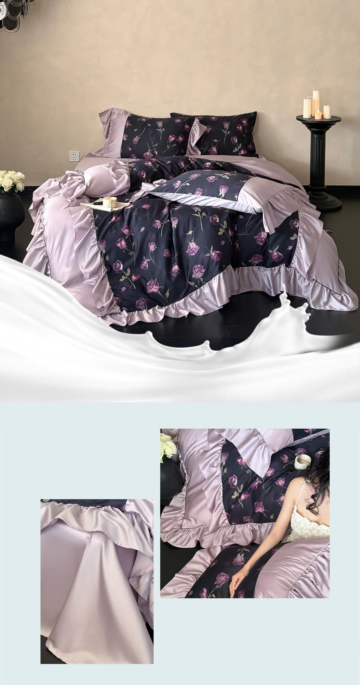 French-Vintage-Style-Rose-Floral-Print-50s-Long-Staple-Cotton-Bedding-Set15