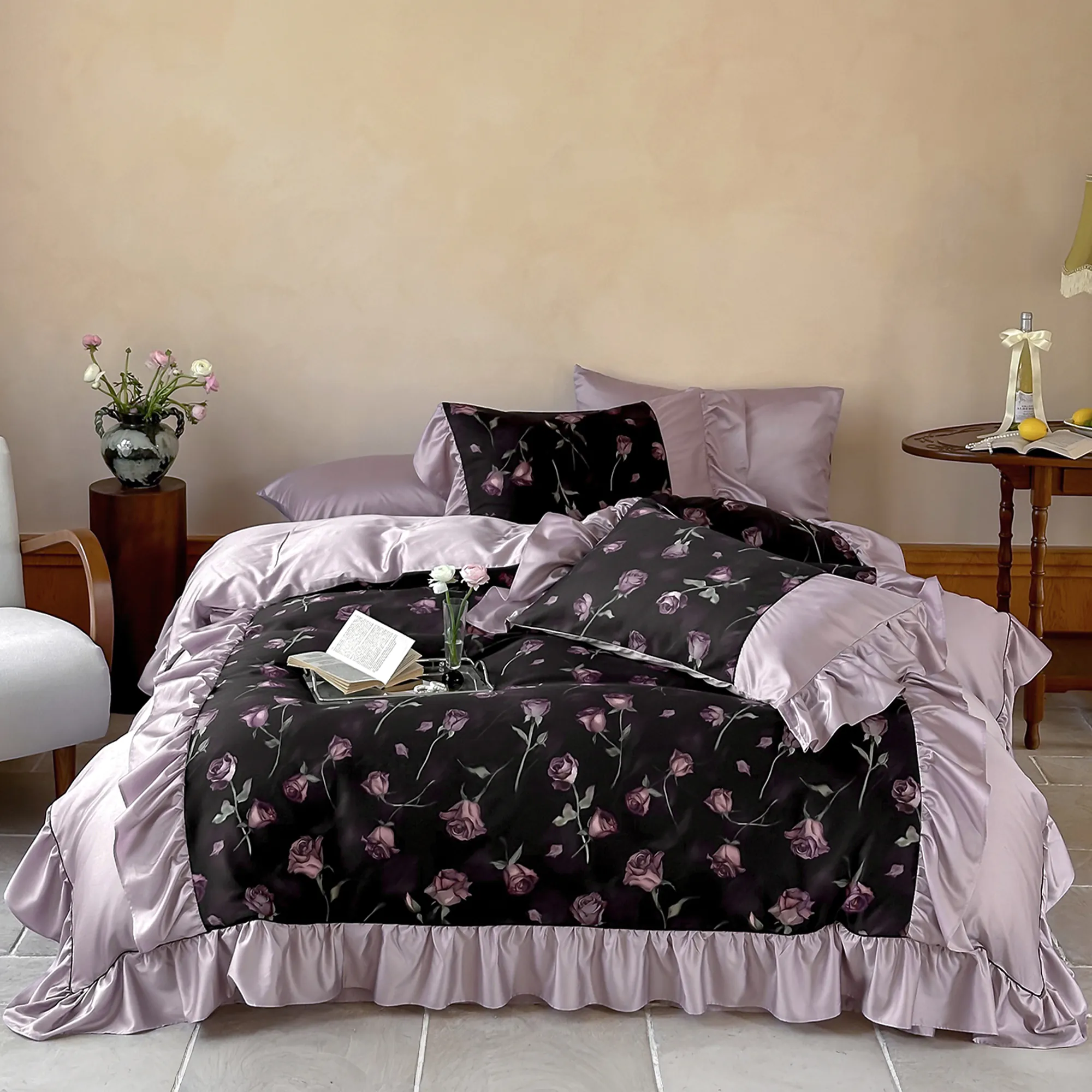 French-Vintage-Style-Rose-Floral-Print-50s-Long-Staple-Cotton-Bedding-Set17
