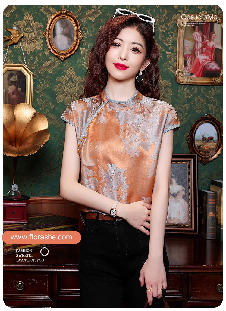 Ladies-Floral-Printed-Short-Sleeve-Summer-Lace-Satin-Pullover-Shirt07