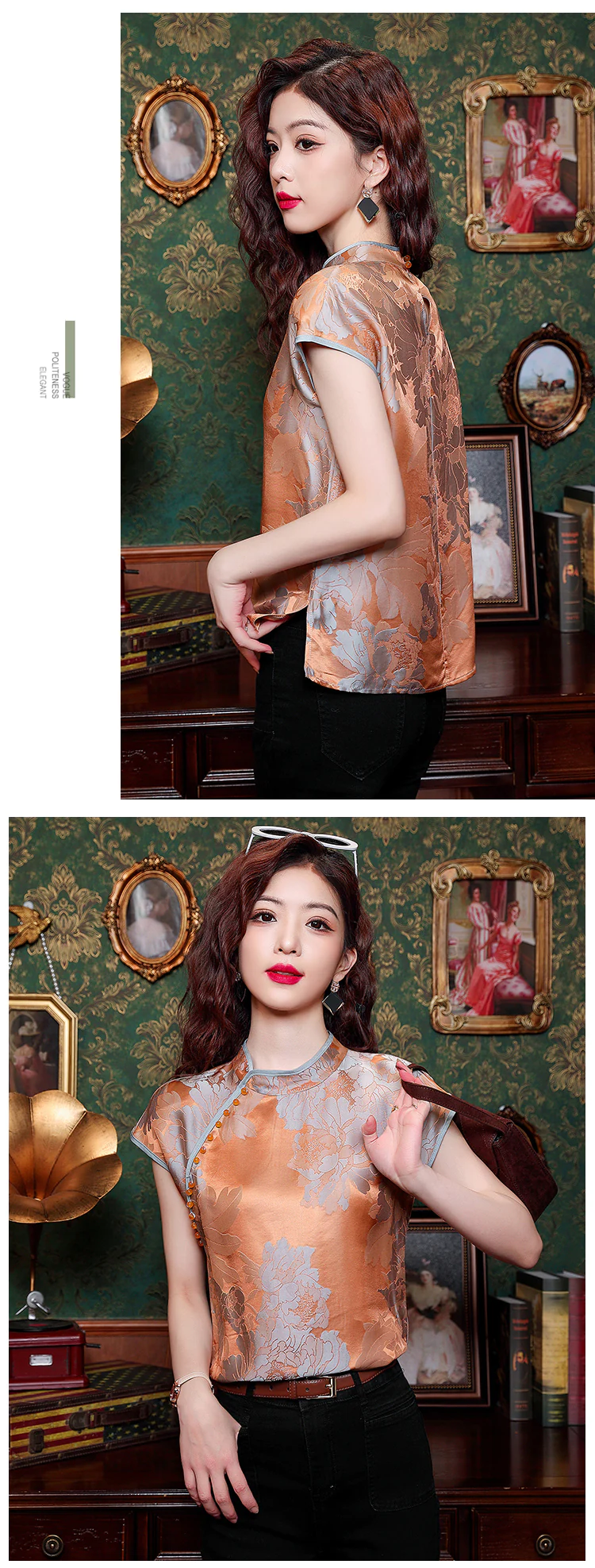 Ladies-Floral-Printed-Short-Sleeve-Summer-Lace-Satin-Pullover-Shirt15