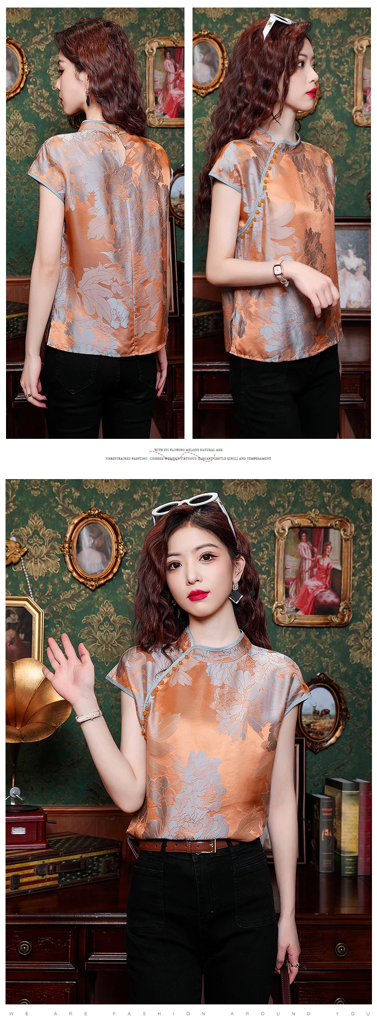 Ladies-Floral-Printed-Short-Sleeve-Summer-Lace-Satin-Pullover-Shirt16