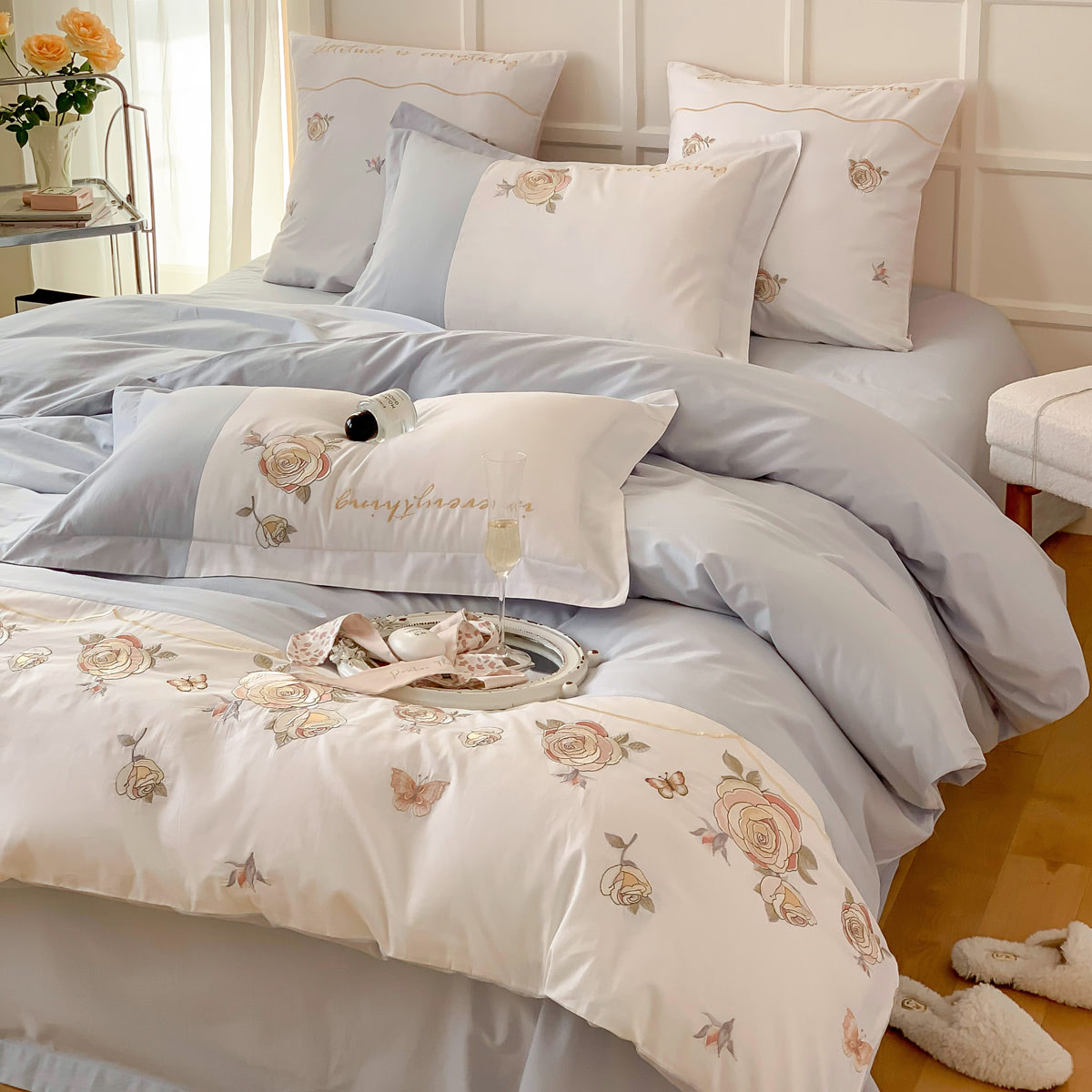 Luxury Embroidery 100% Cotton All Season Soft Bedding 4 Pcs Set01