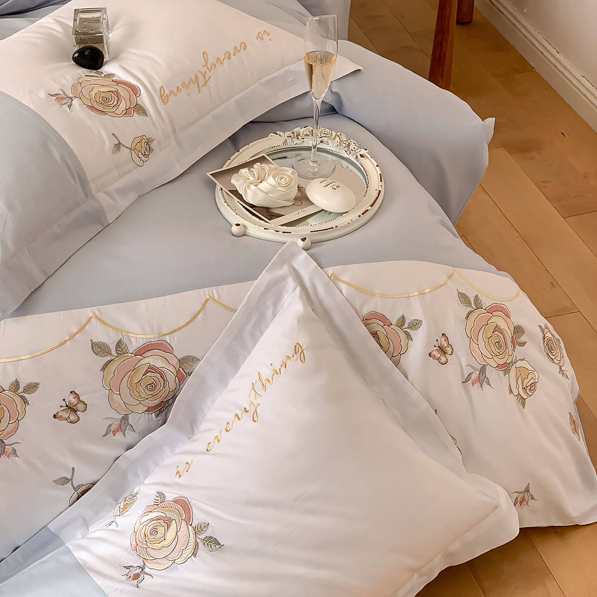 Luxury Embroidery 100% Cotton All Season Soft Bedding 4 Pcs Set02