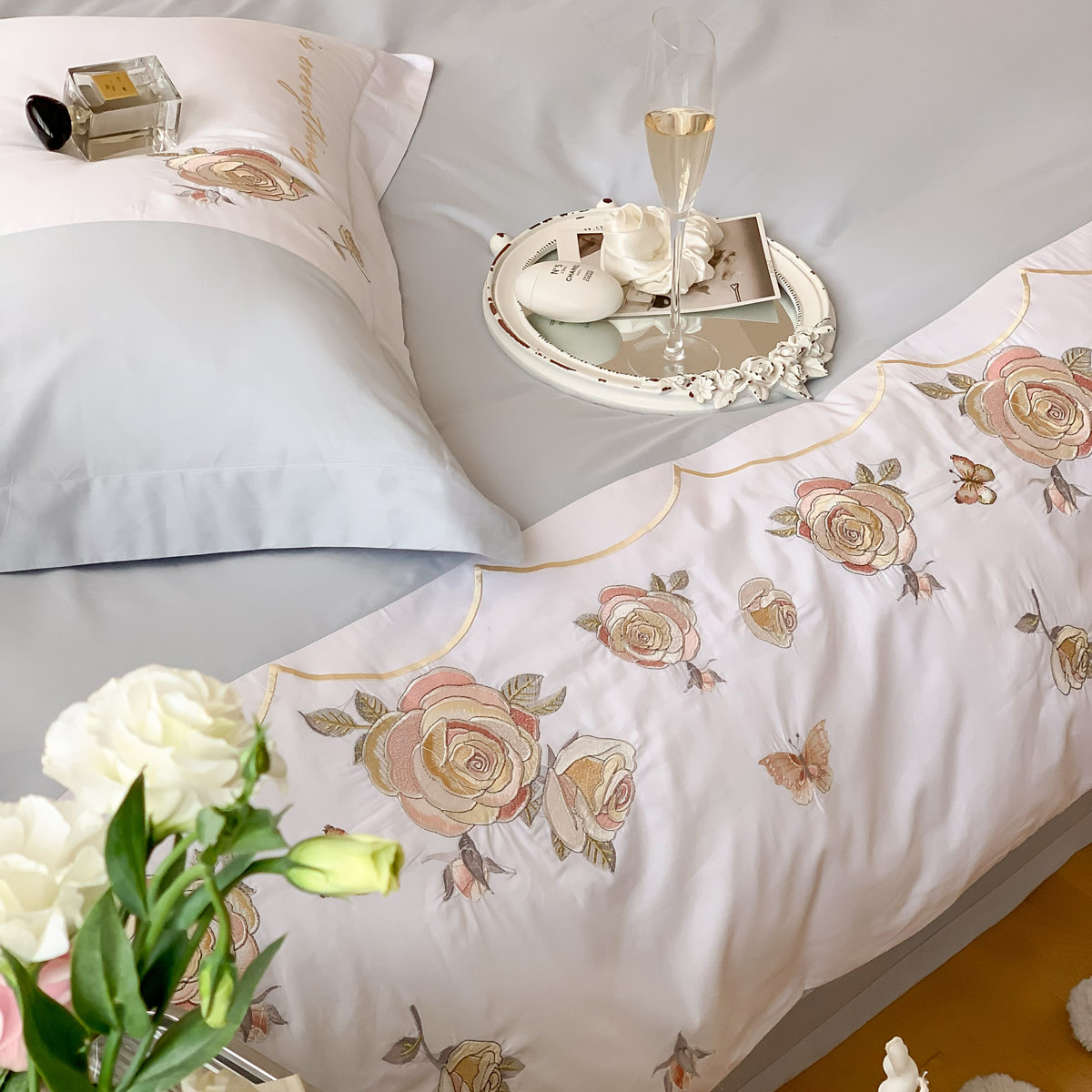 Luxury Embroidery 100% Cotton All Season Soft Bedding 4 Pcs Set06